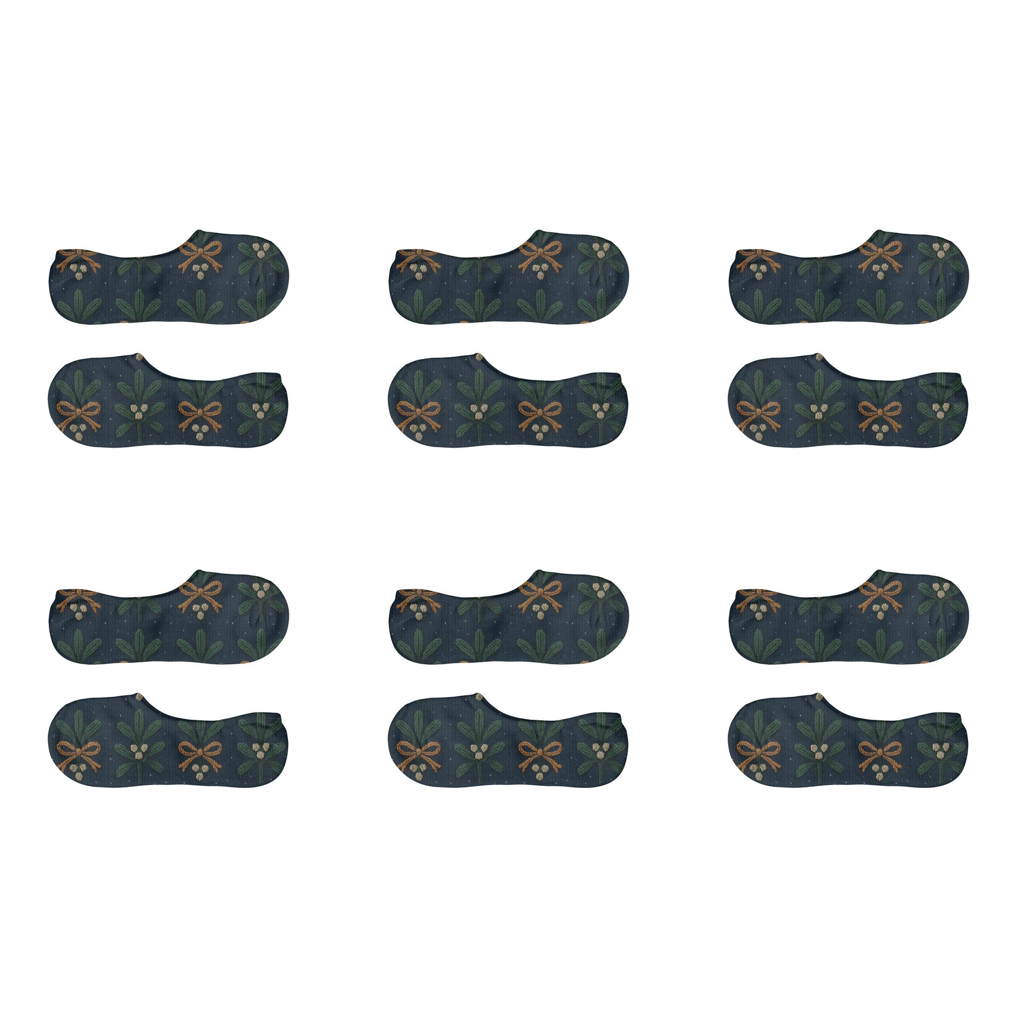 Mistletoe Sprig Grid On Midnight Field breathable seamless no-show sockscustom no-show socks