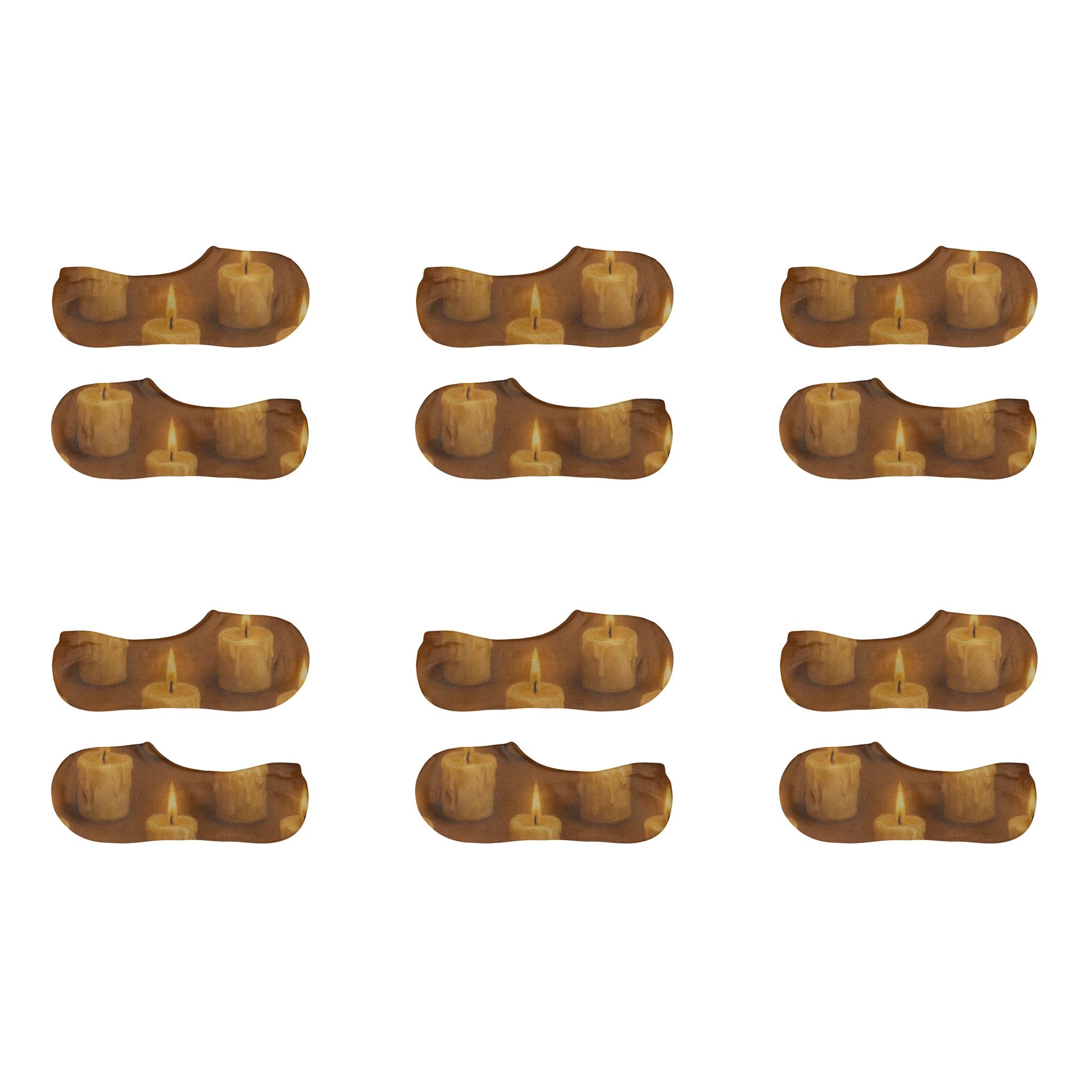 Amber Hearth Candle Grid designer printed no-show socks