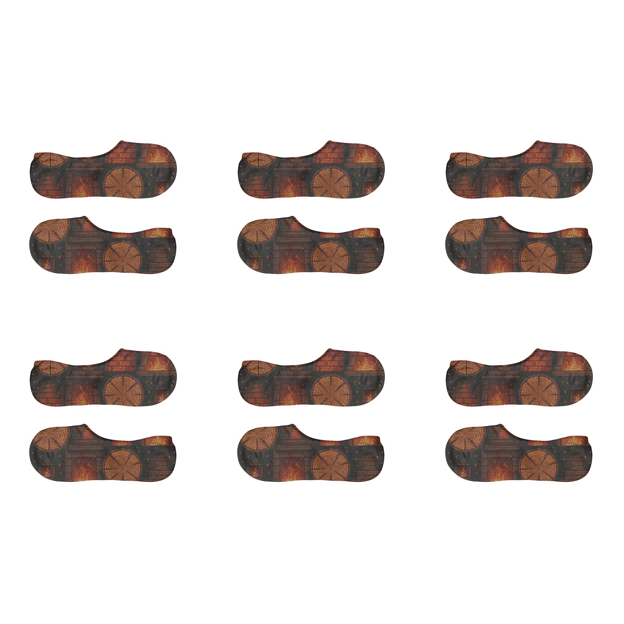 Fireplace Log Mosaic Grid designer print no-show socks