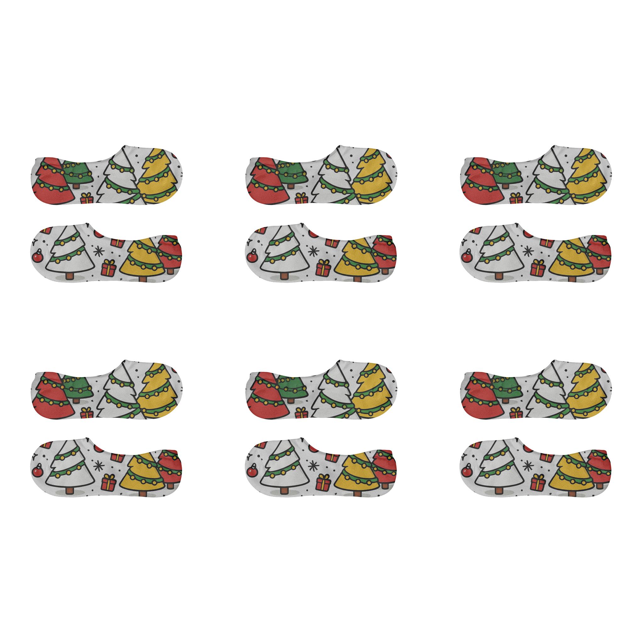 Holiday Star Topper With Christmas Tree Motifs designer printed no-show socks