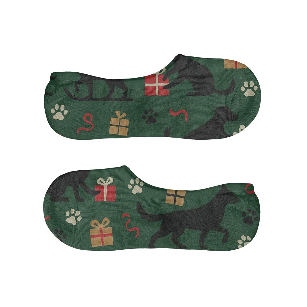 Frolicing Dog Gift Tag Scatter designer printed no-show socks