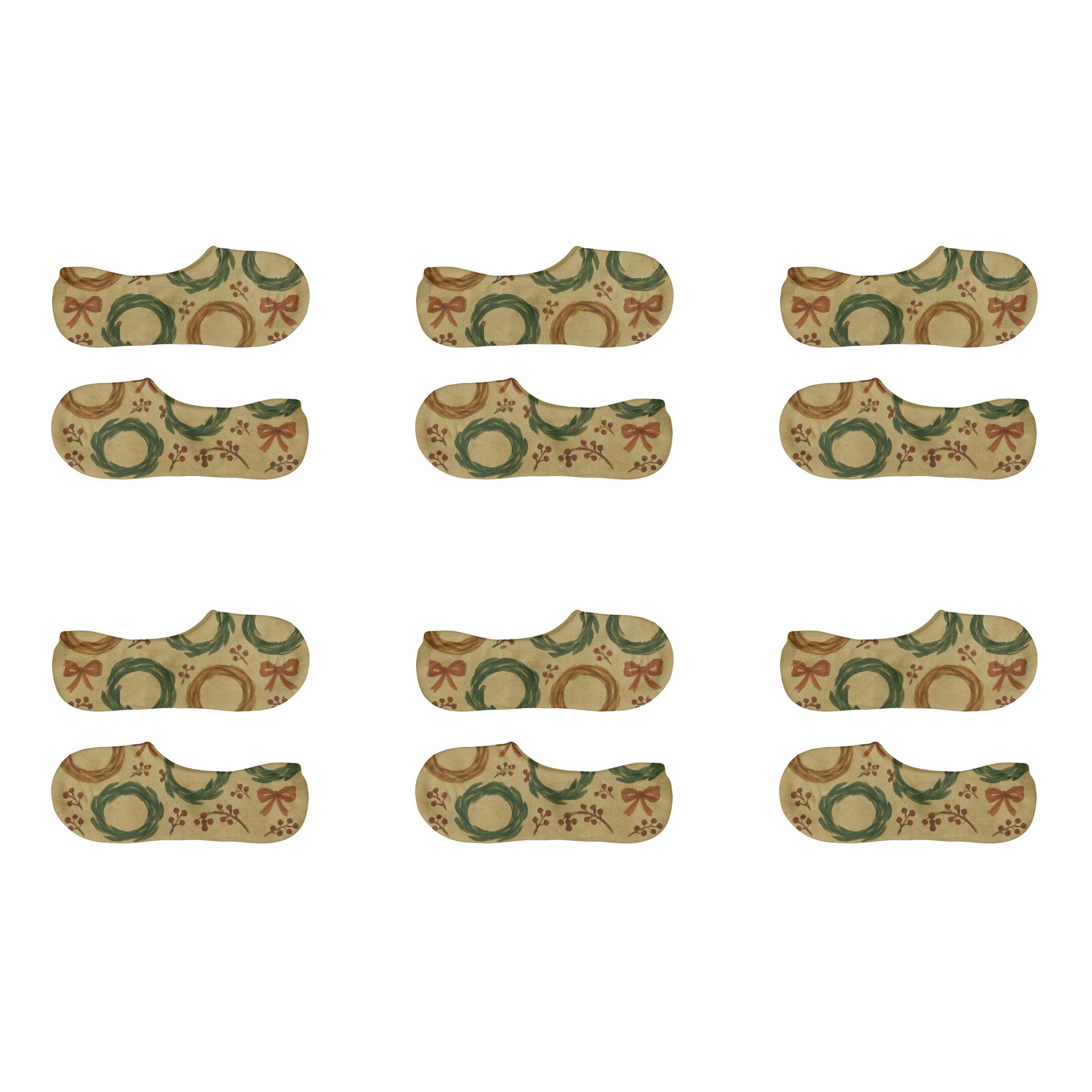 Twig and Vine Rings Mid Wreath Pattern No-Show Socks (Pack of 6)