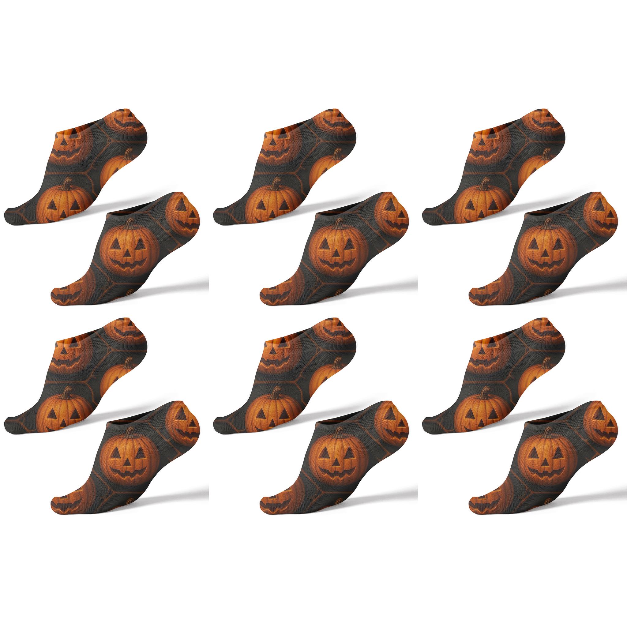 Pumpkin Hex Tile On Black Background designer print ankle socks