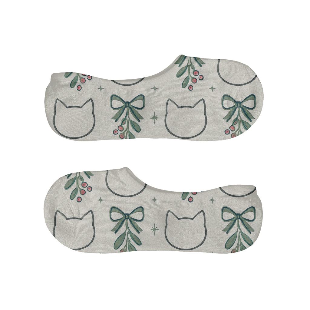 Minimalist Cat Mistletoe Grid soft cotton no-show socks