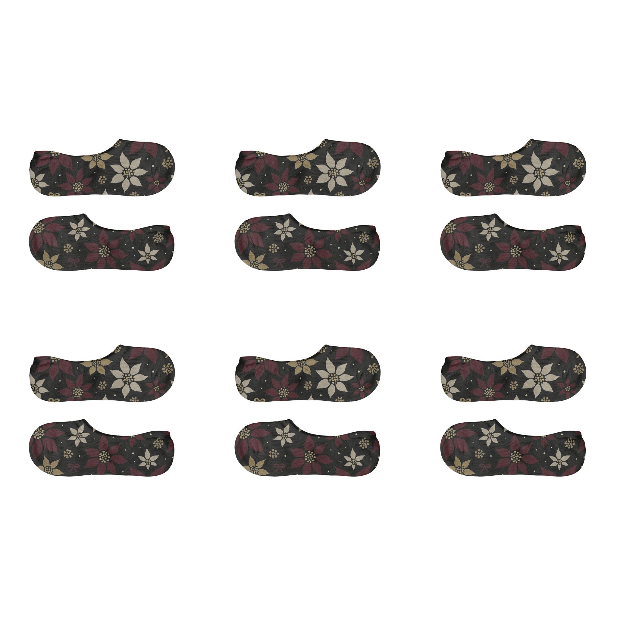 Poinsettia Silhouette Scatter On Black low cut no-show socks