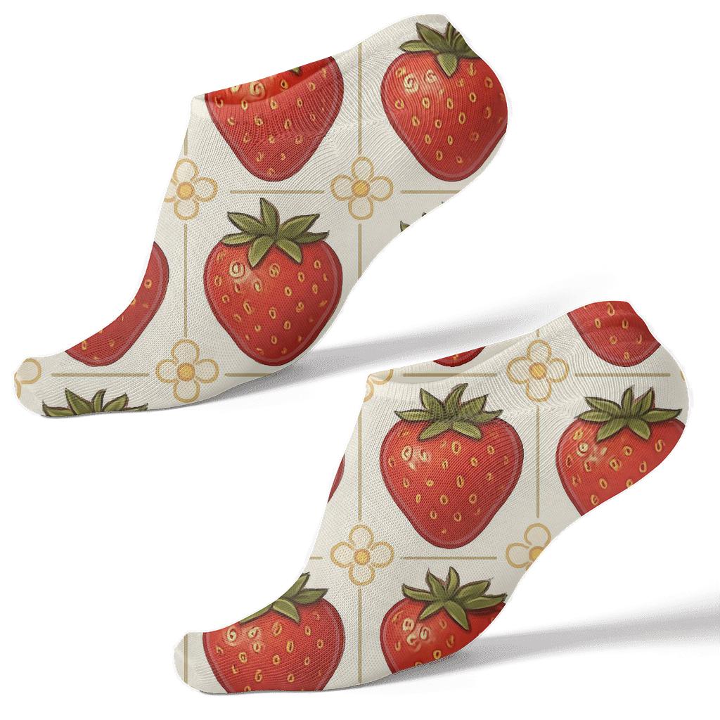 Strawberry Grid On White Background comfortable cotton ankle socks
