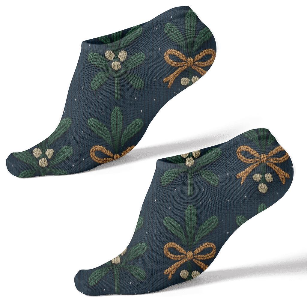 Mistletoe Sprig Grid On Midnight Field personalized ankle socks