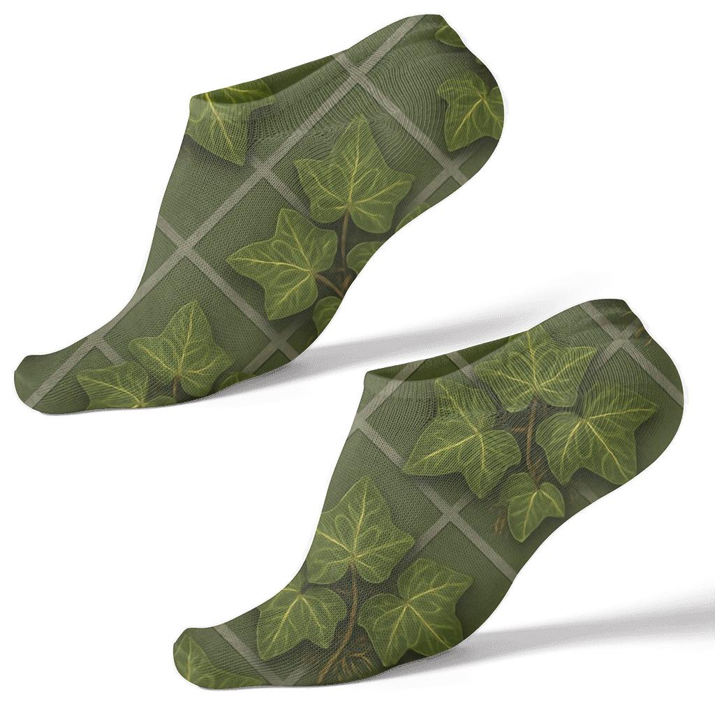 Ivy Lattice Grid On Moss Green stylish athletic ankle socks