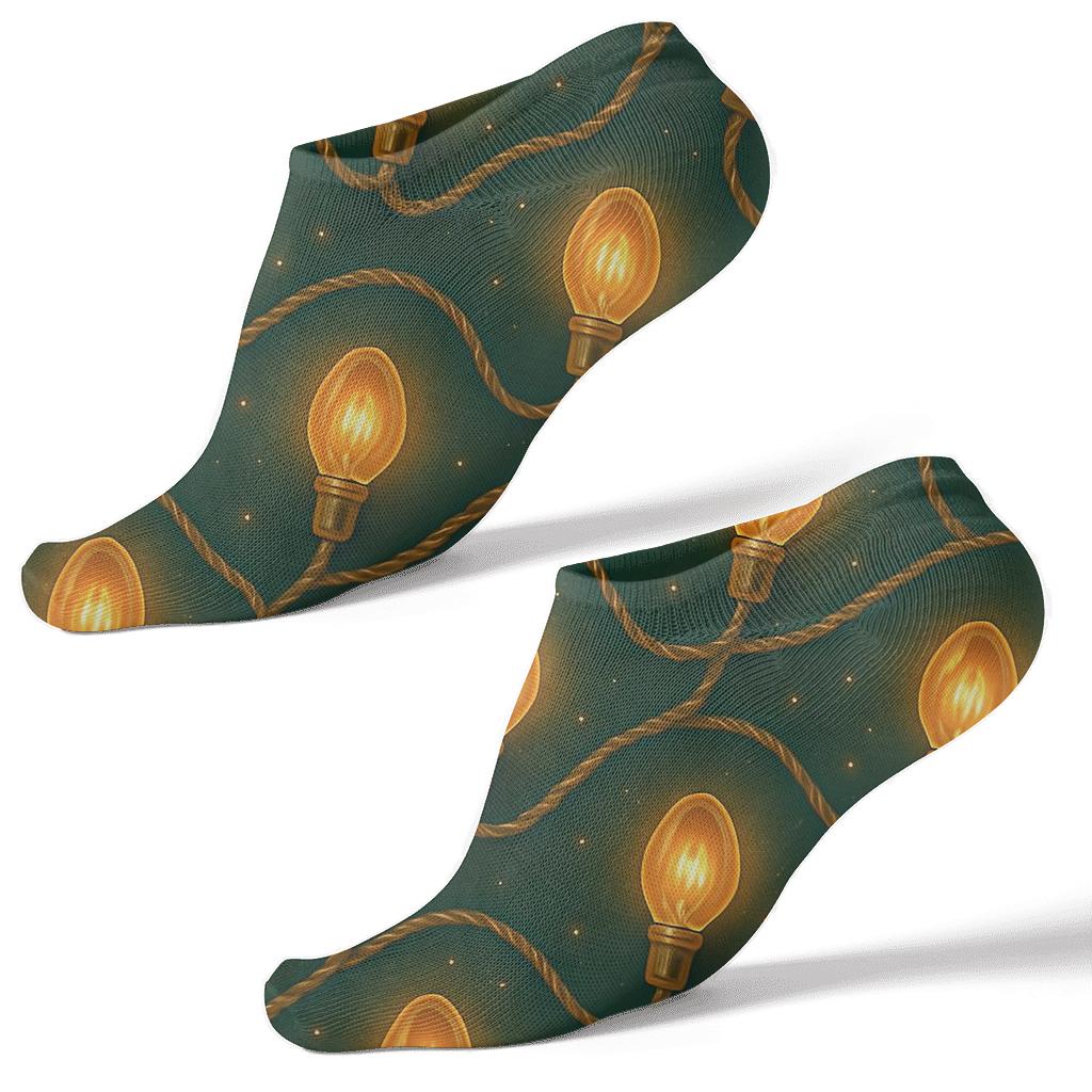 Warm Amber Bulb Chain On Deep Evergreen premium sports ankle socks