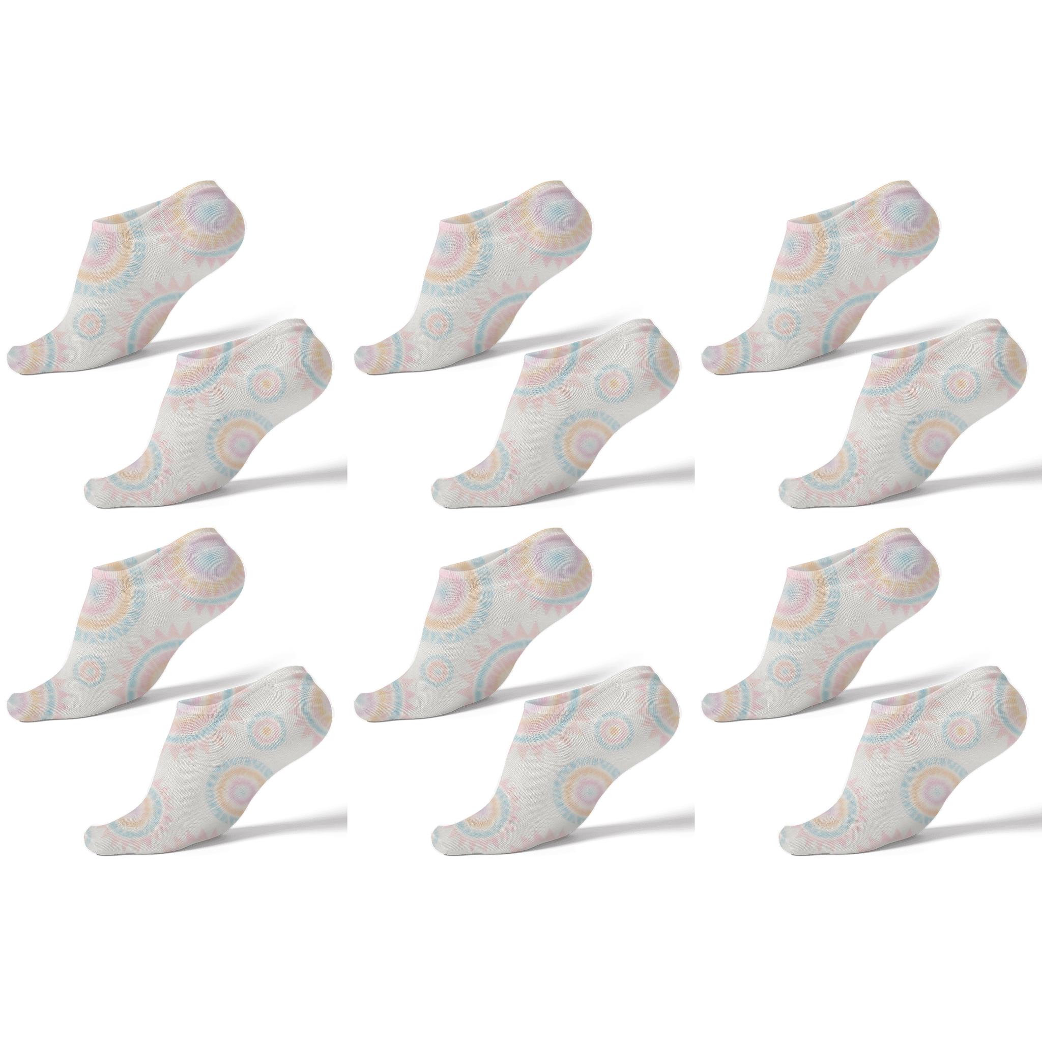 Pastel Sunburst Mandalas On White Field designer print ankle socks