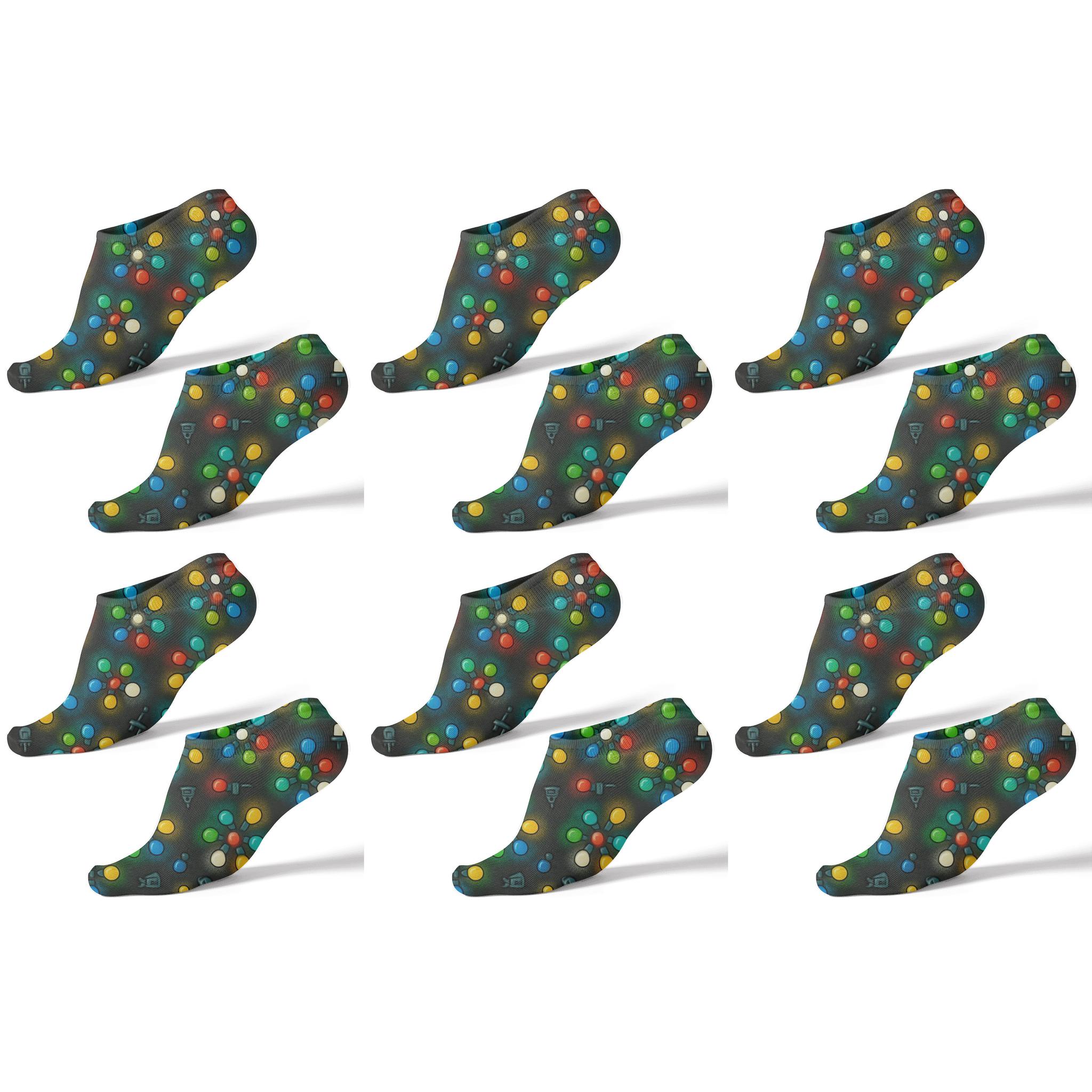 Multicolor Mini Light Scatter on Contrasting Dark Field Ankle Length Socks (Pack of 6)