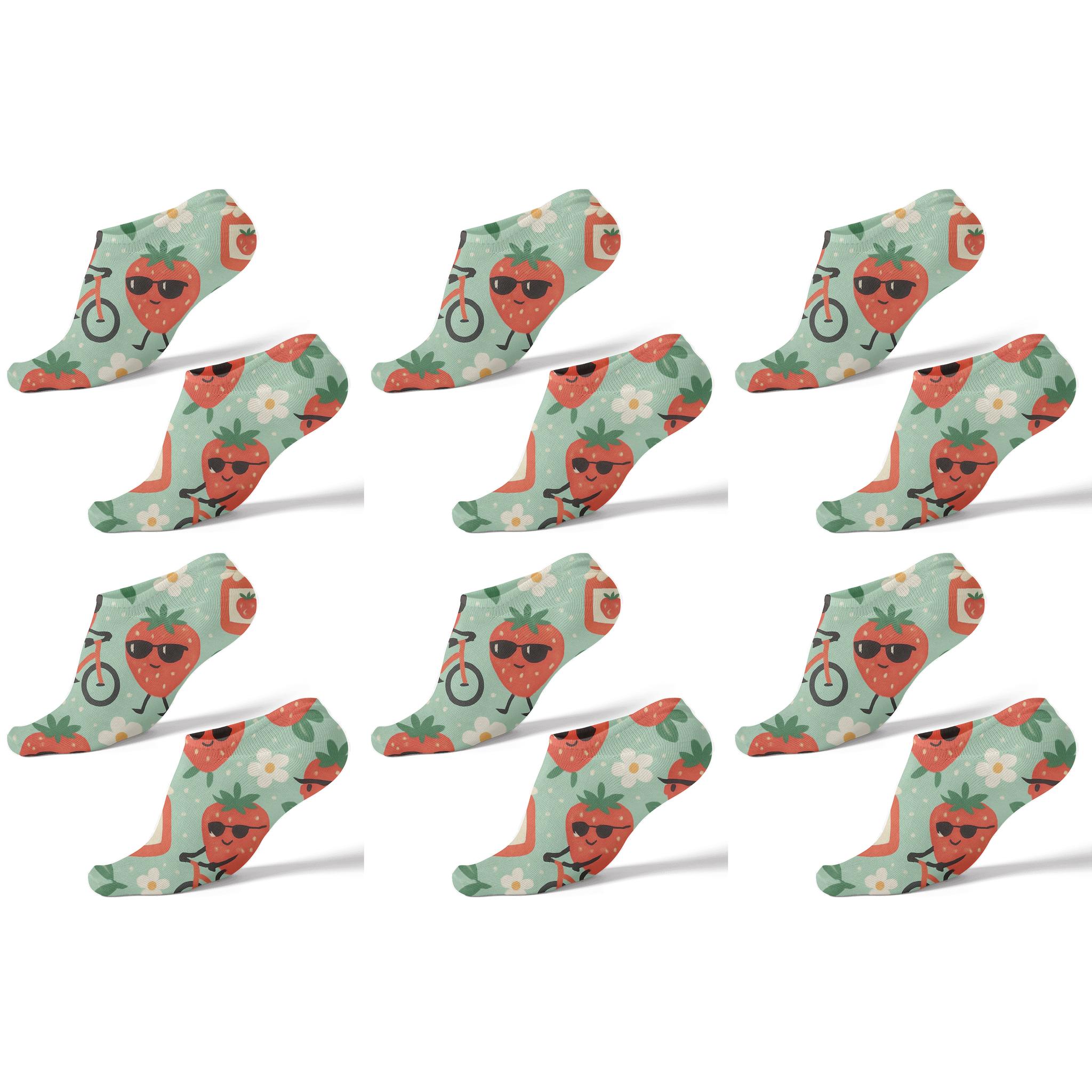 Playful Strawberry Characters On Mint Background unique graphic ankle socks
