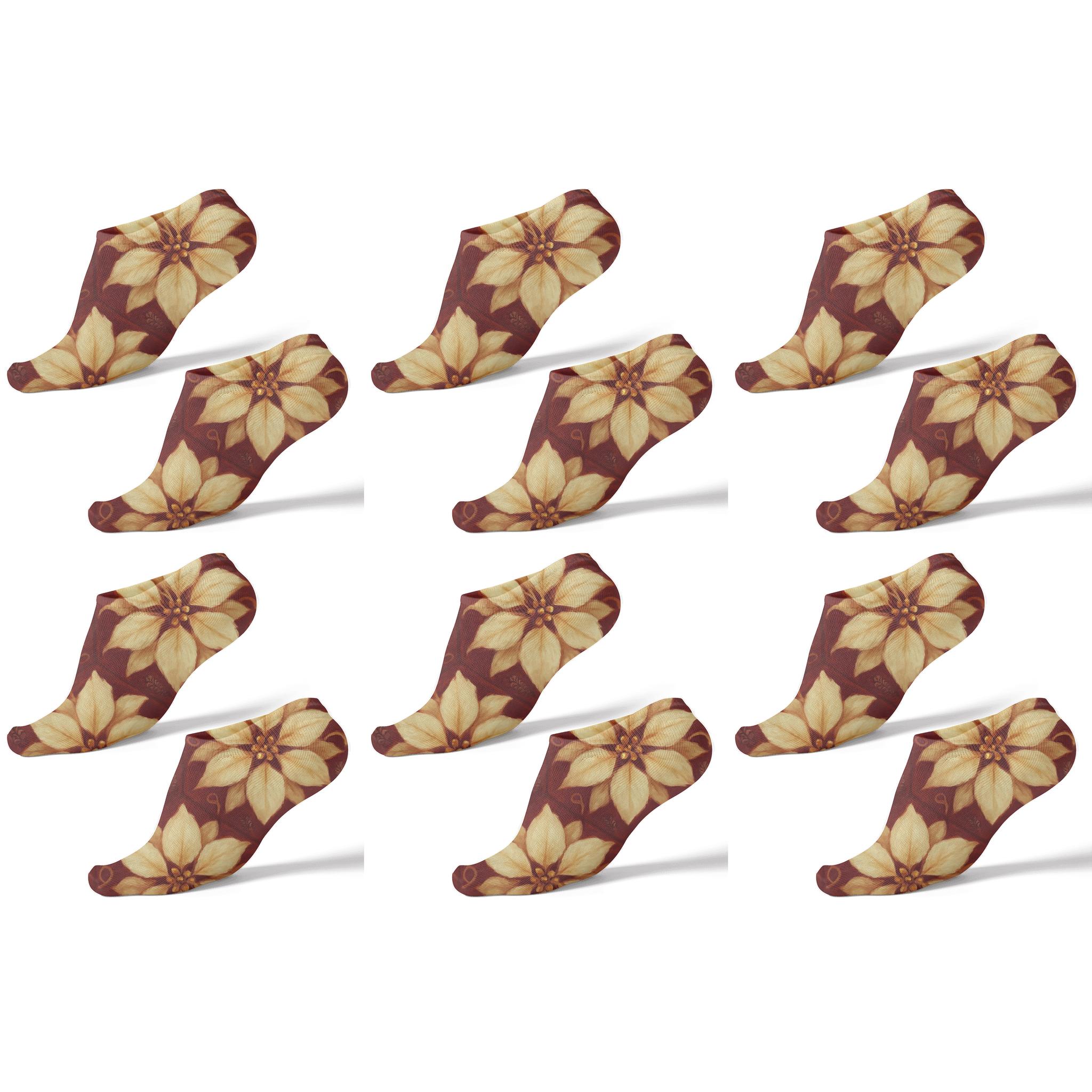 Layered Poinsettia Tessellation On Deep Crimson stylish athletic ankle socks