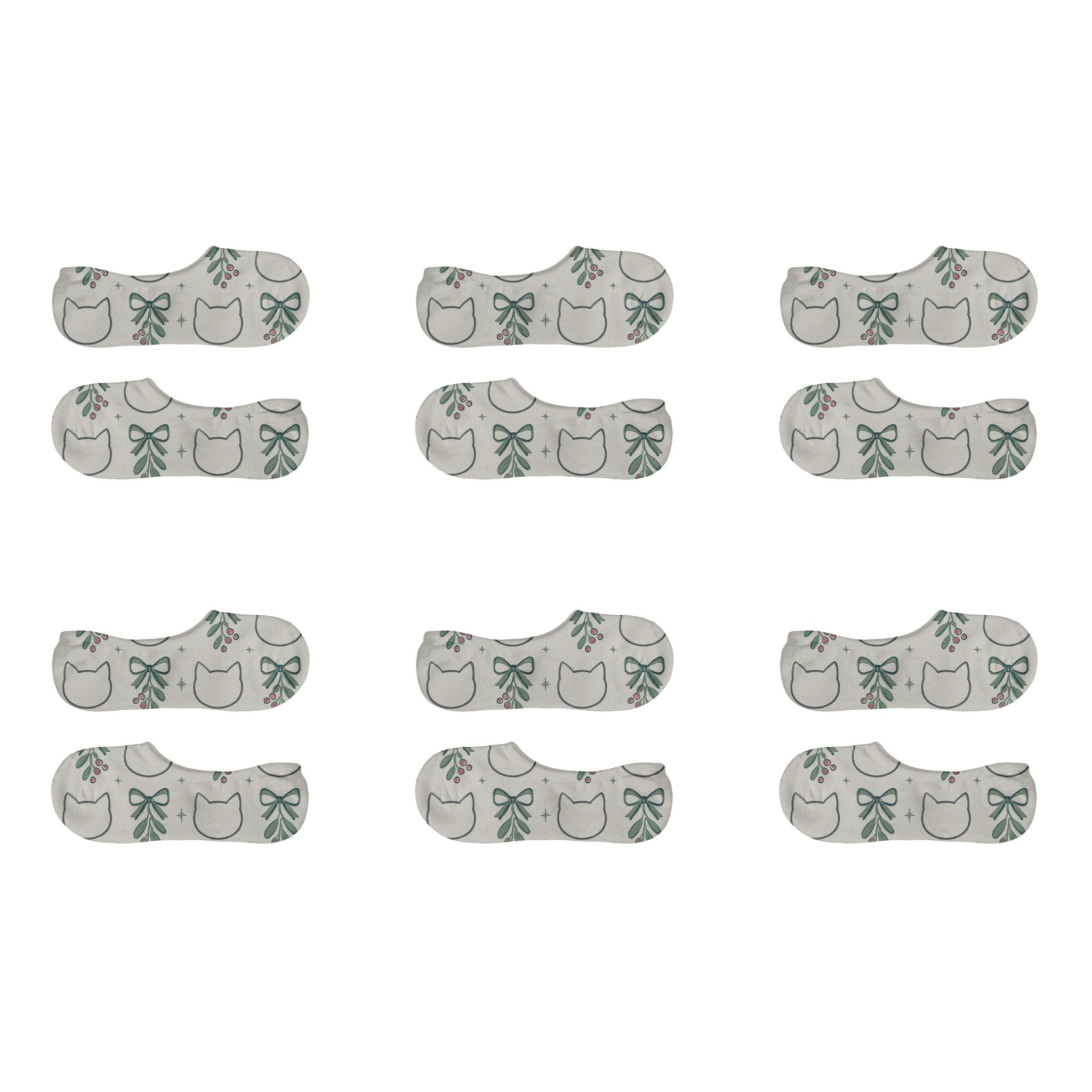 Minimalist Cat Mistletoe Grid anti-slip no-show socks