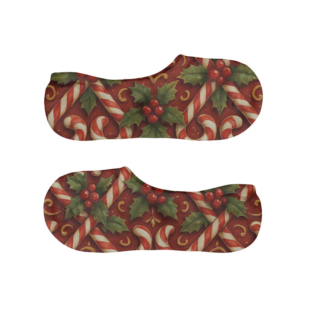 Candy Canes Striped Lattice Panel anti-slip no-show socks