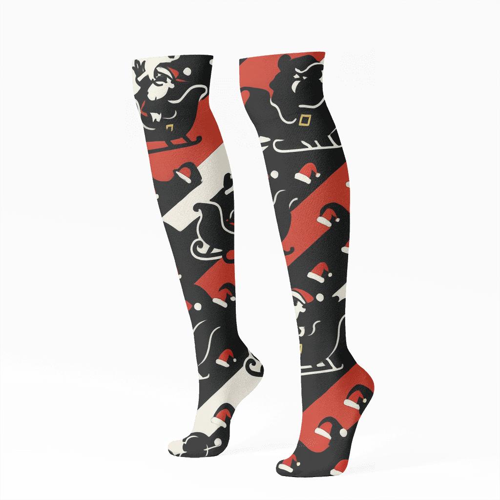 Sleigh Silhouette With Santa Motif designer print knee-high socks
