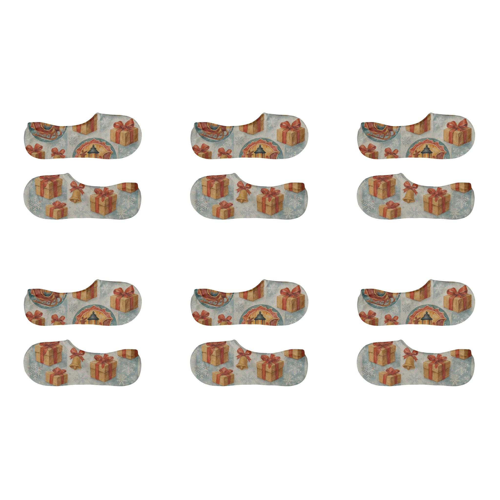 Lantern Lit Traveling Sleigh Design soft cotton no-show socks