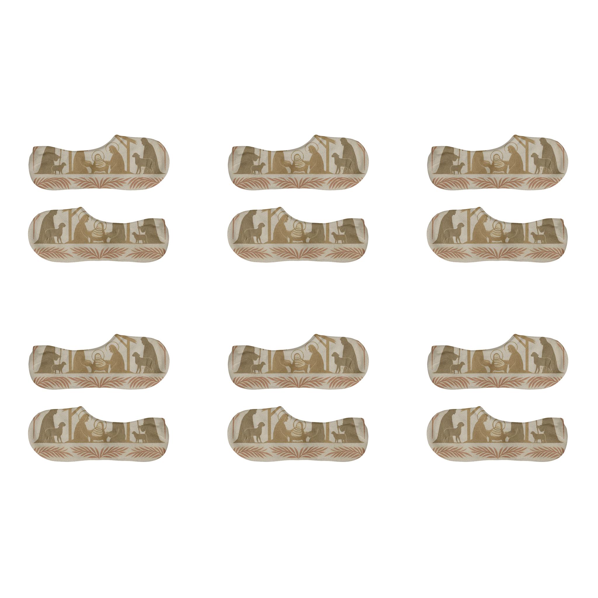 Mirrored Nativity Scenes With Baby Jesus Motif soft cotton no-show socks