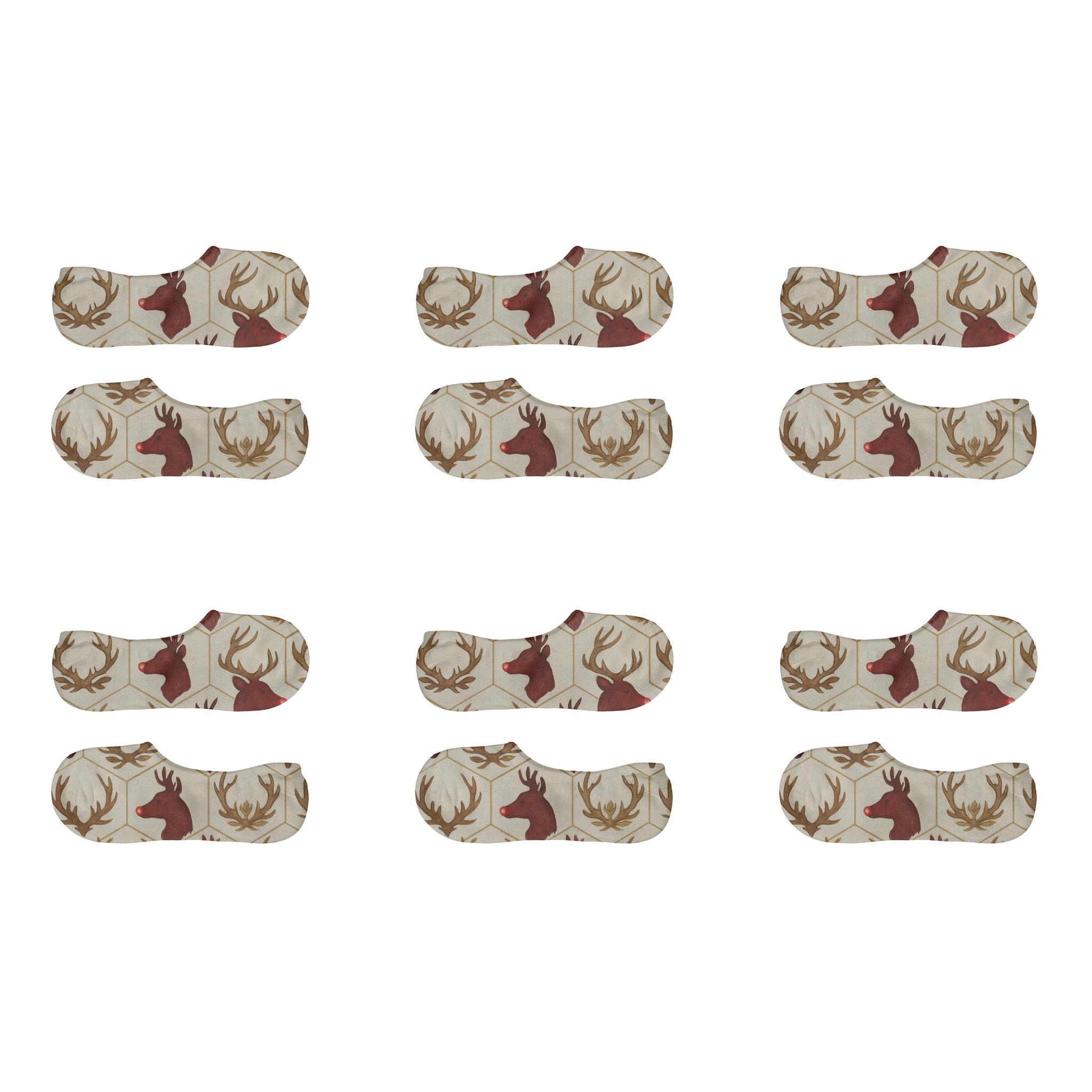 Antler Crown Tessellation With Rudolph Lead designer printed no-show socks