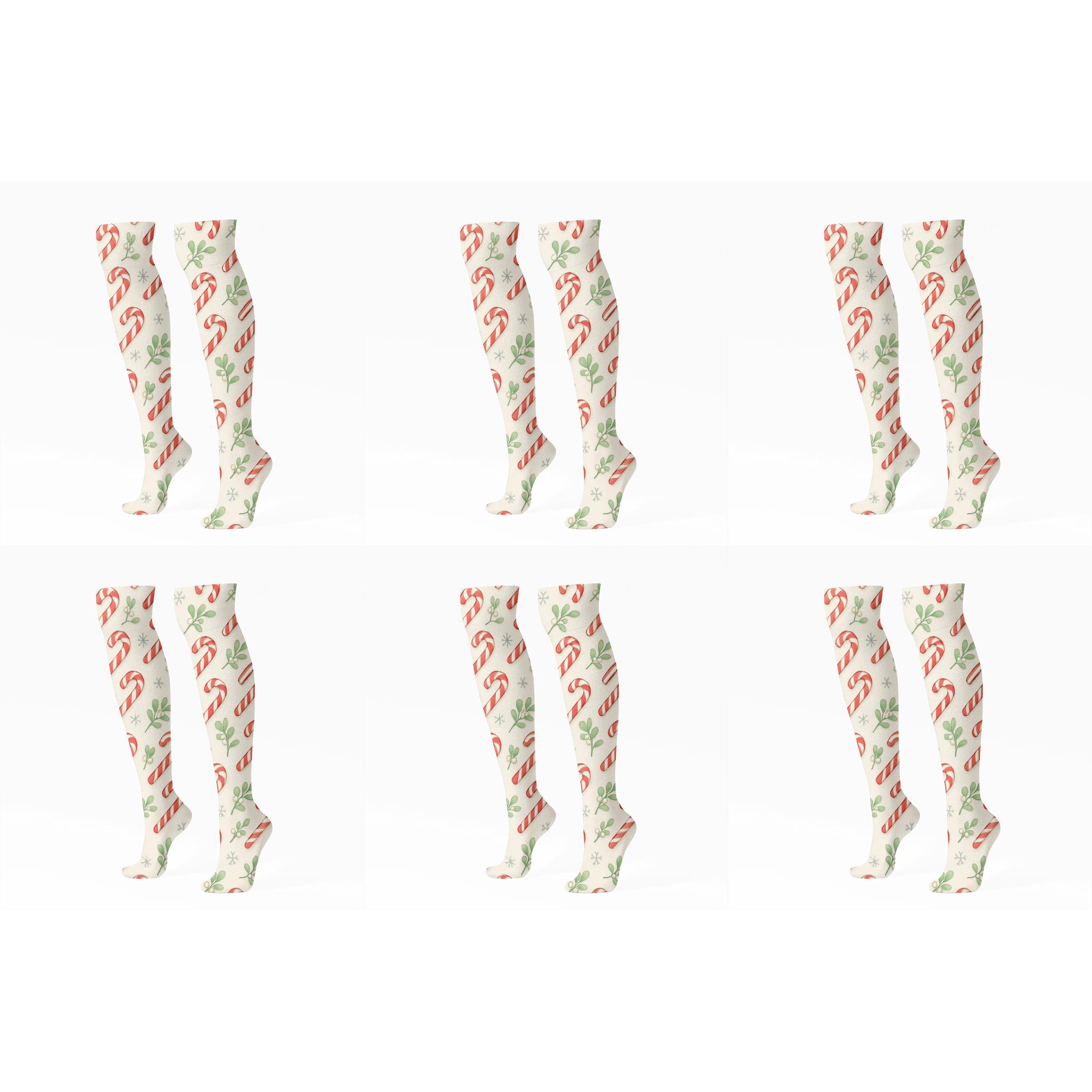 Candy Cane Diagonal Array On Ivory Field personalized knee-high socks