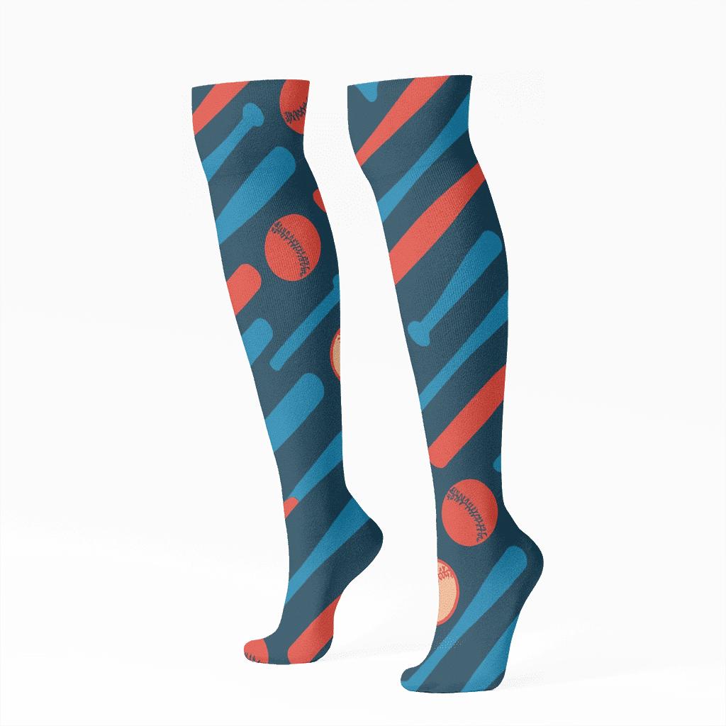 Diagonal Bat Scatter In Blue Jays Style unique graphic knee-high socks
