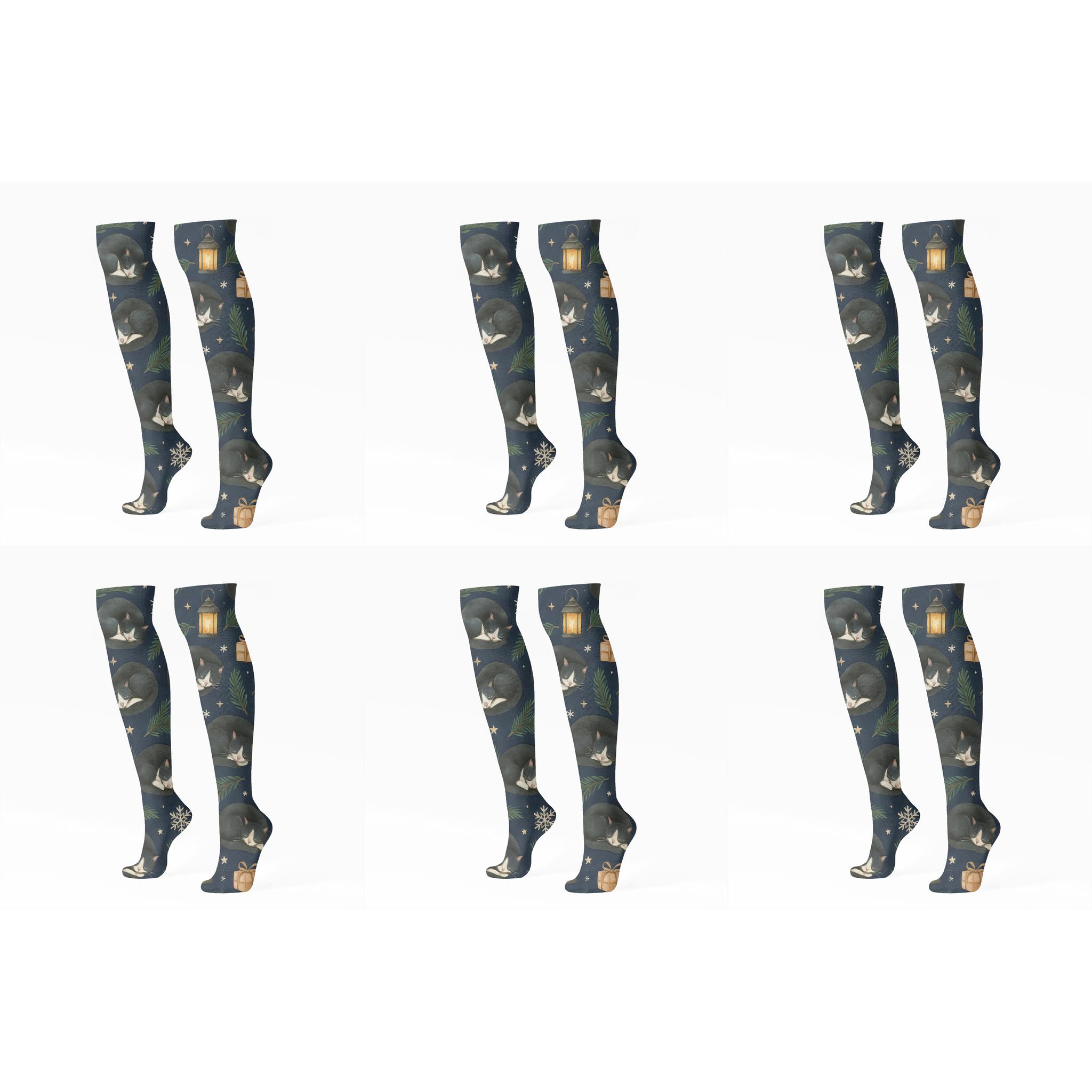 Midnight Carol Cats Scatter custom knee-high socks