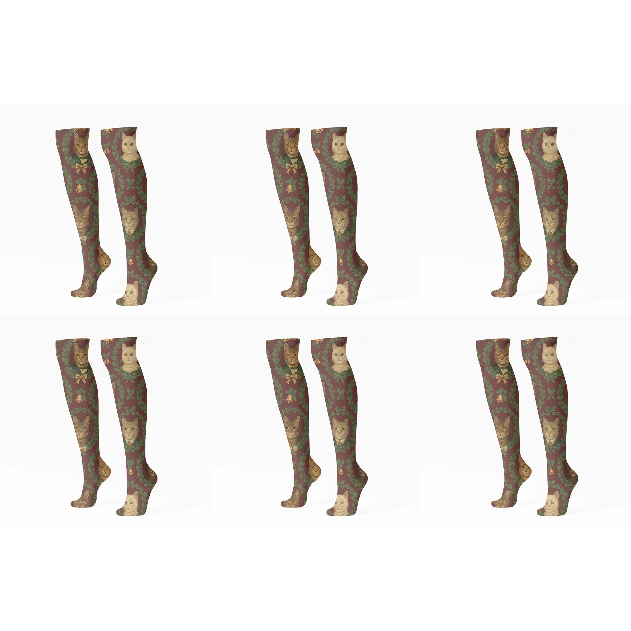 Victorian Cat Wreath Tessellation premium sports knee-high socks