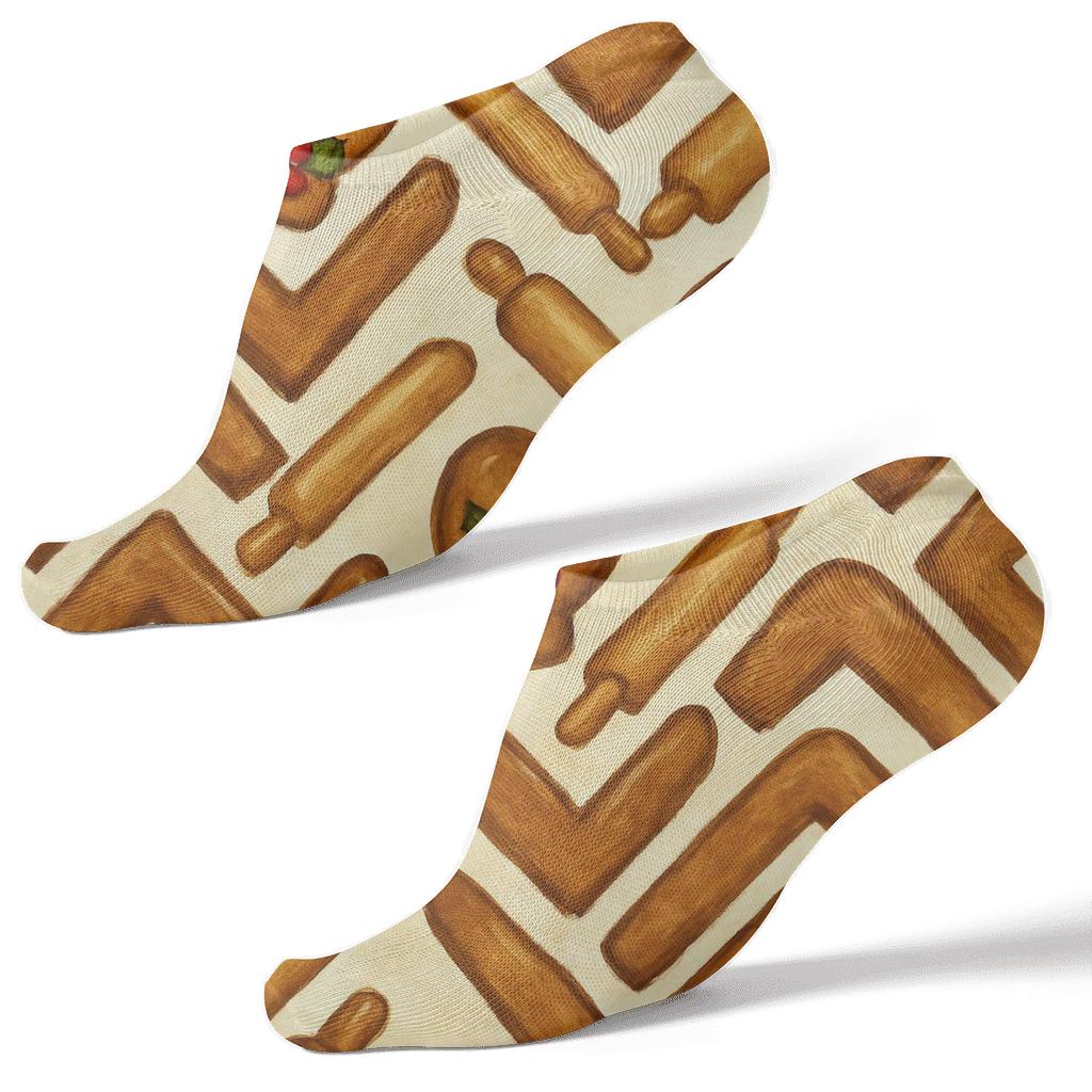 Gingerbread Chevron Mrs Claus designer print ankle socks