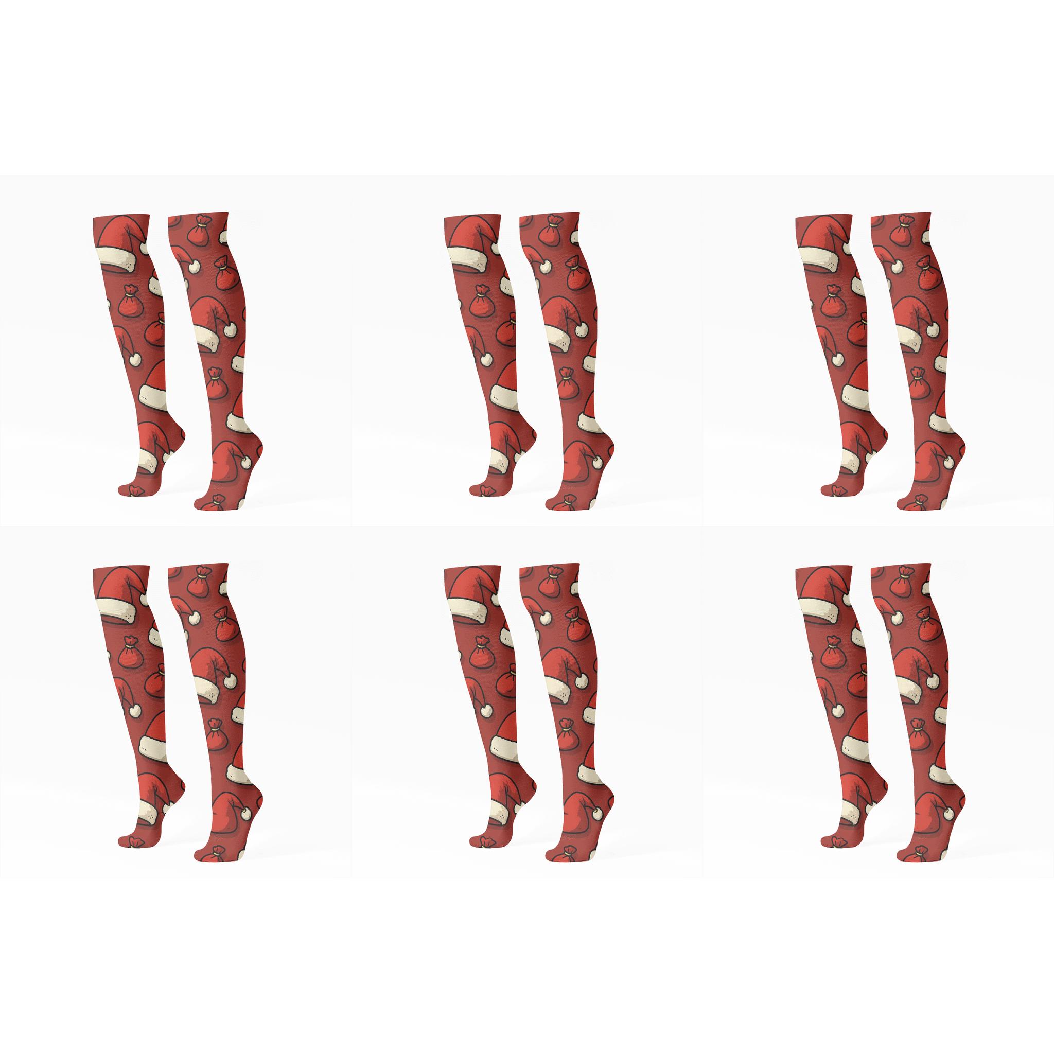 Santa Hat Scatter In Crimson Field stylish athletic knee-high socks