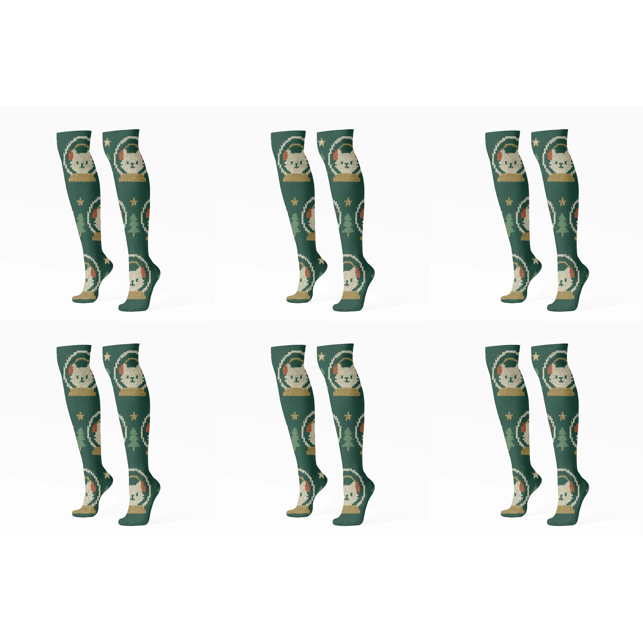 Snowglobe Cat Parade Band designer print knee-high socks