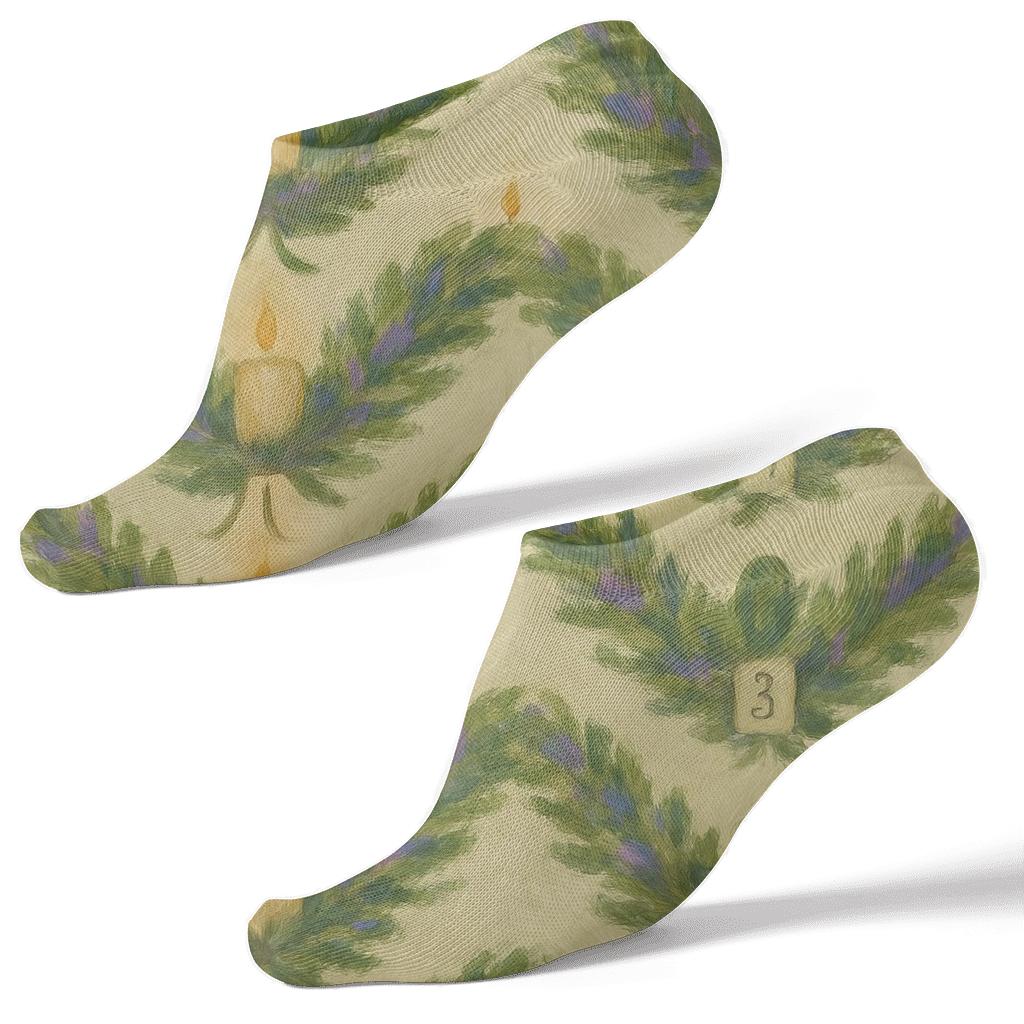 Evergreen Sprig Chevron With Advent Candles soft everyday ankle socks