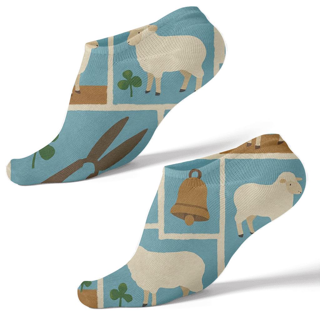 Pasture Collage Sheep-Pattern custom ankle socks