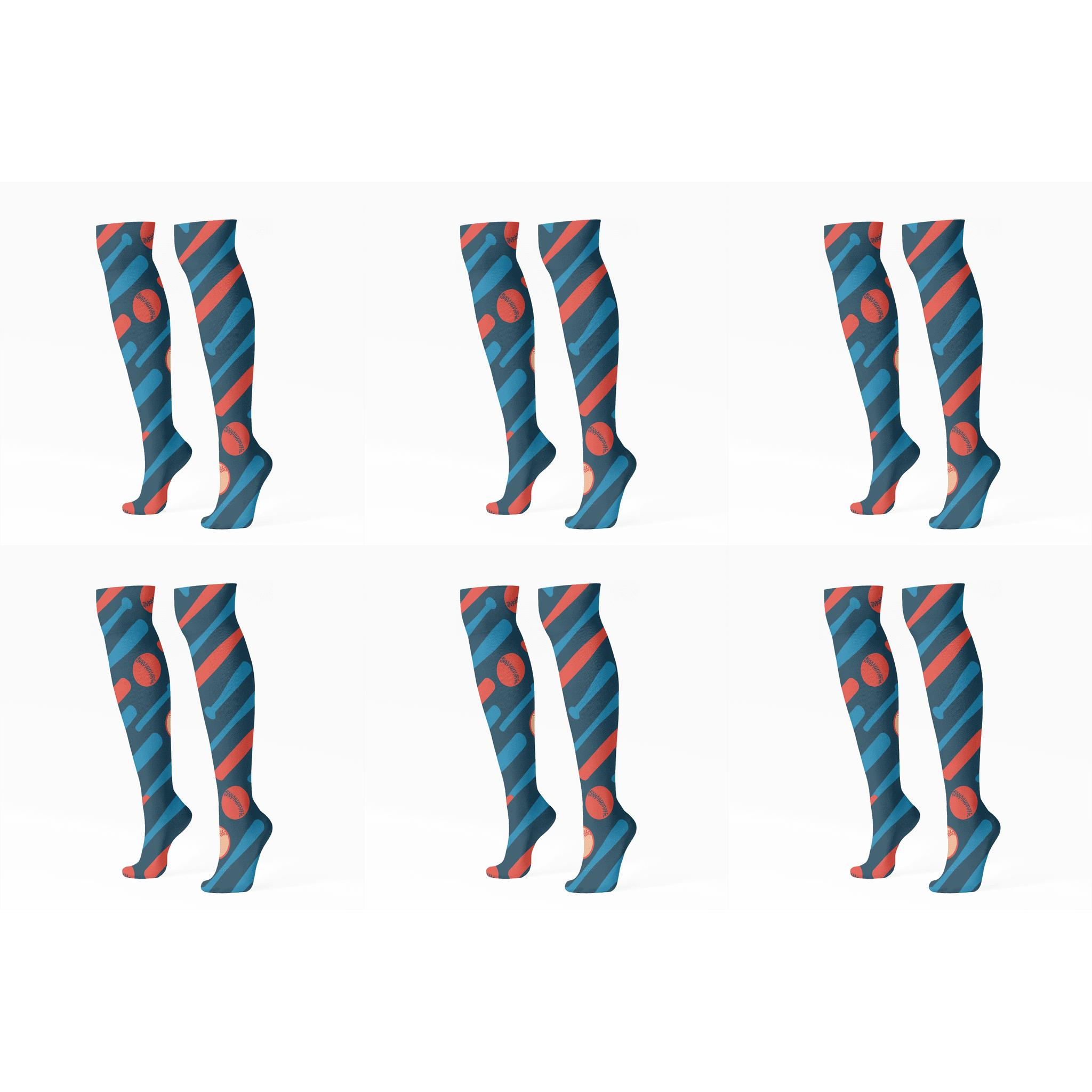 Diagonal Bat Scatter In Blue Jays Style trendy patterned knee-high socks