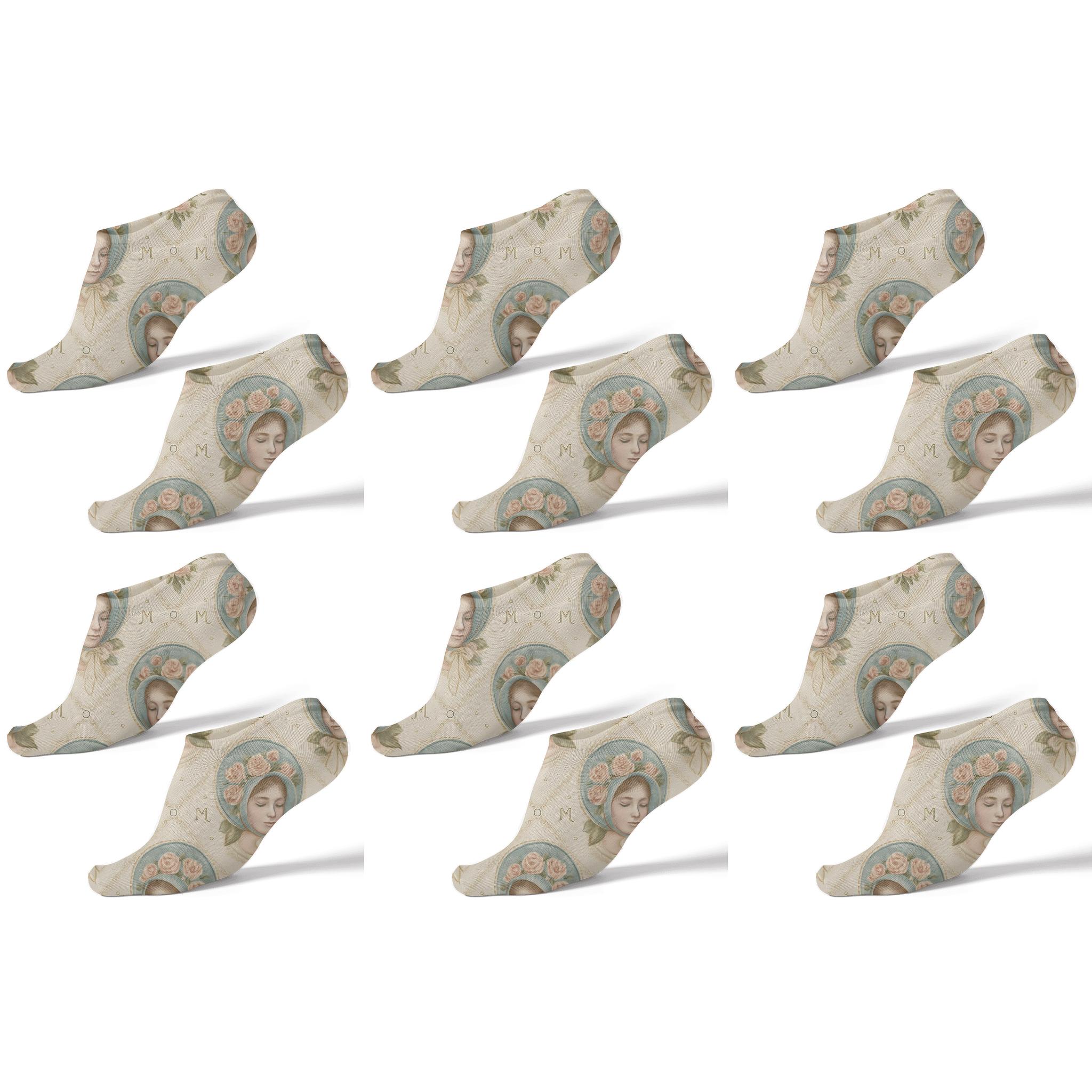 Floral Bonnet Lattice Mary Compound Design designer print ankle socks