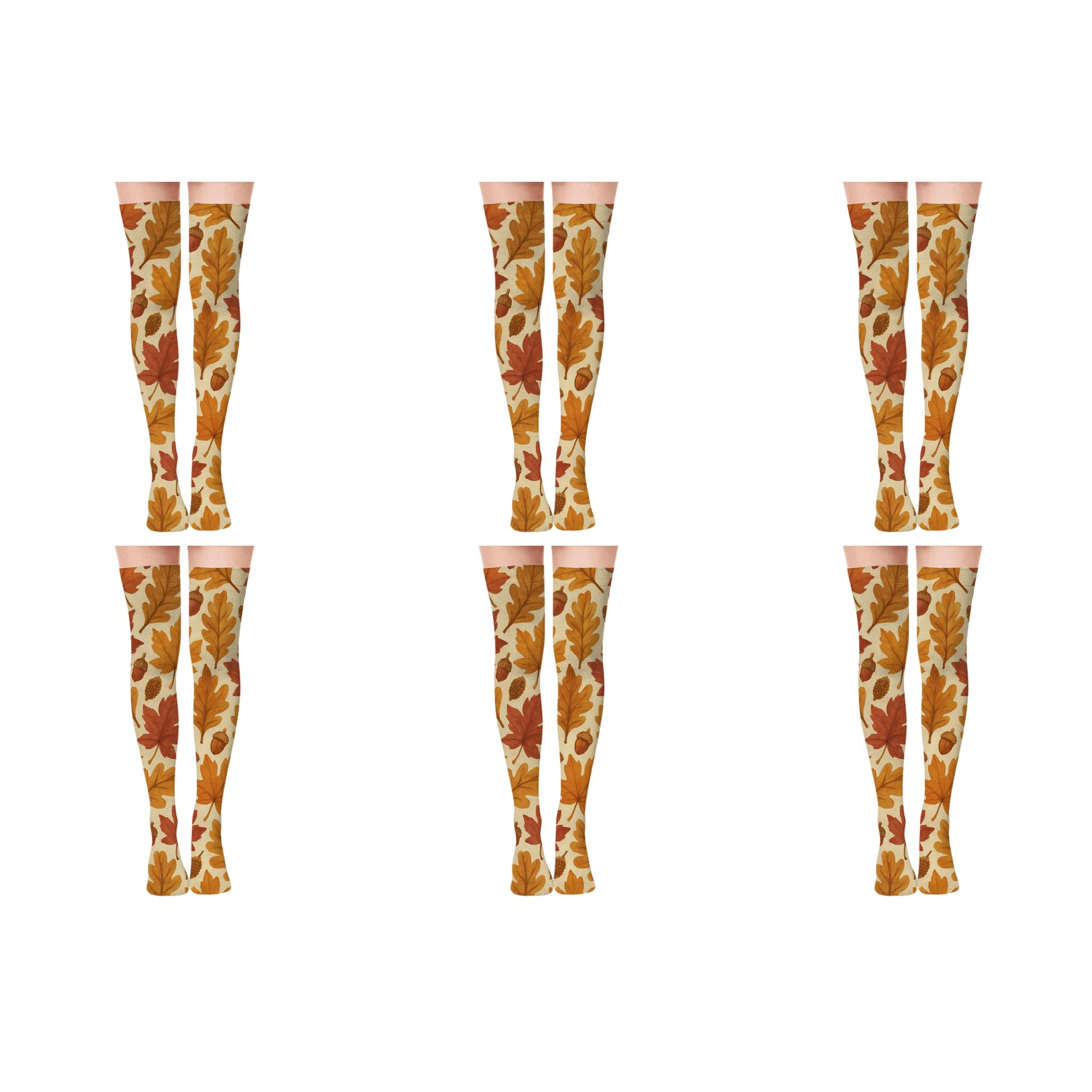 Golden Leaf Tessellation On Cream personalized over-the-knee socks