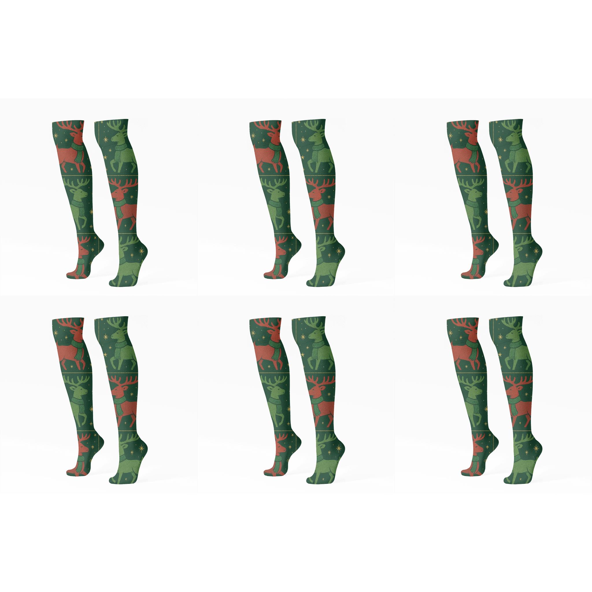 Nordic Reindeer Chess Grid stylish athletic knee-high socks