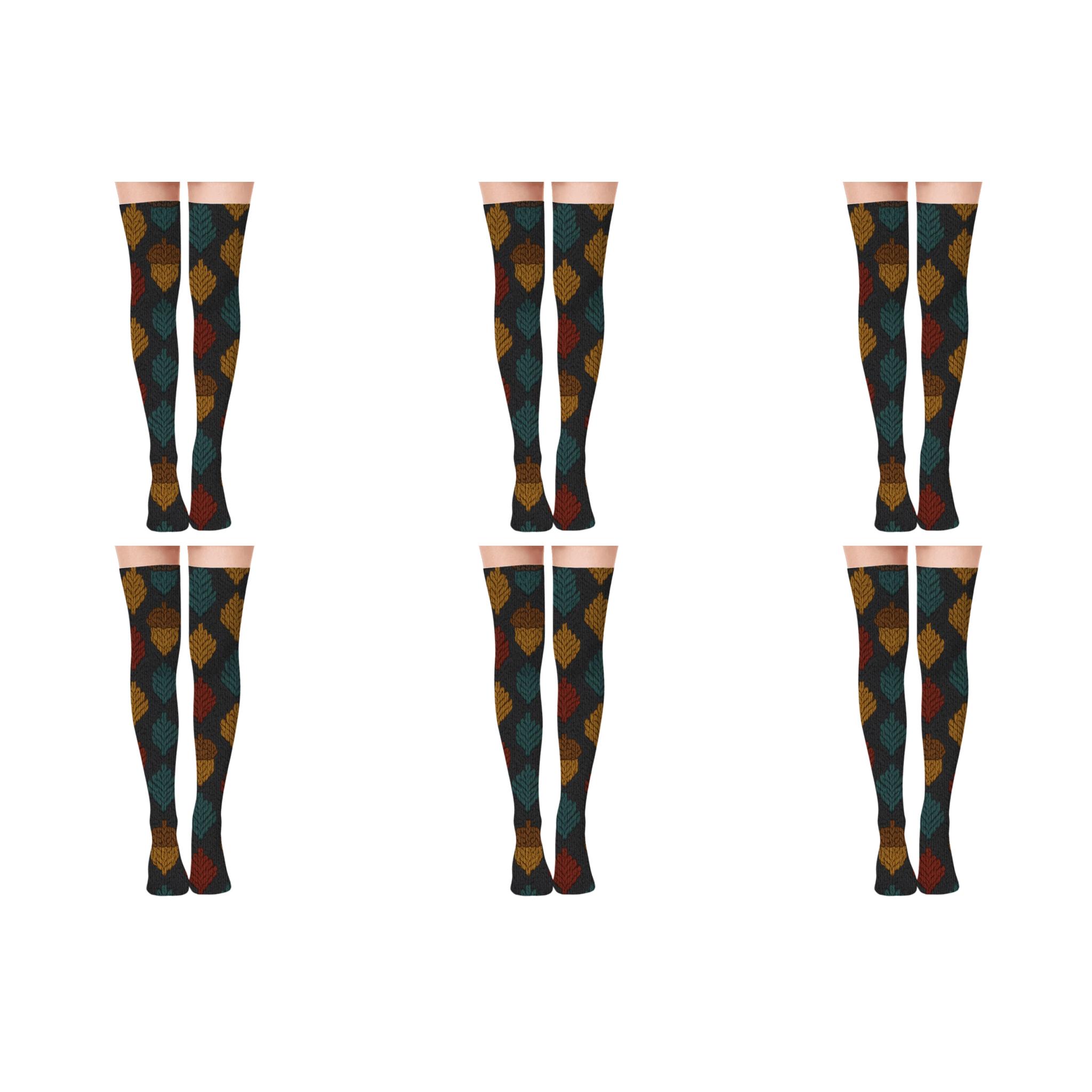 Knitted Acorn Grid On Charcoal stylish fashion over-the-knee socks