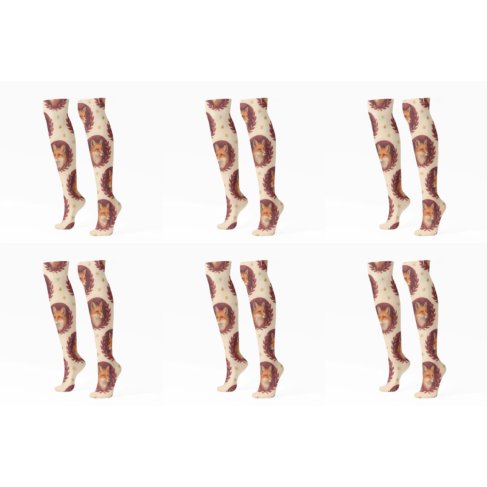 Festive Fox Medallion Repeat trendy patterned knee-high socks