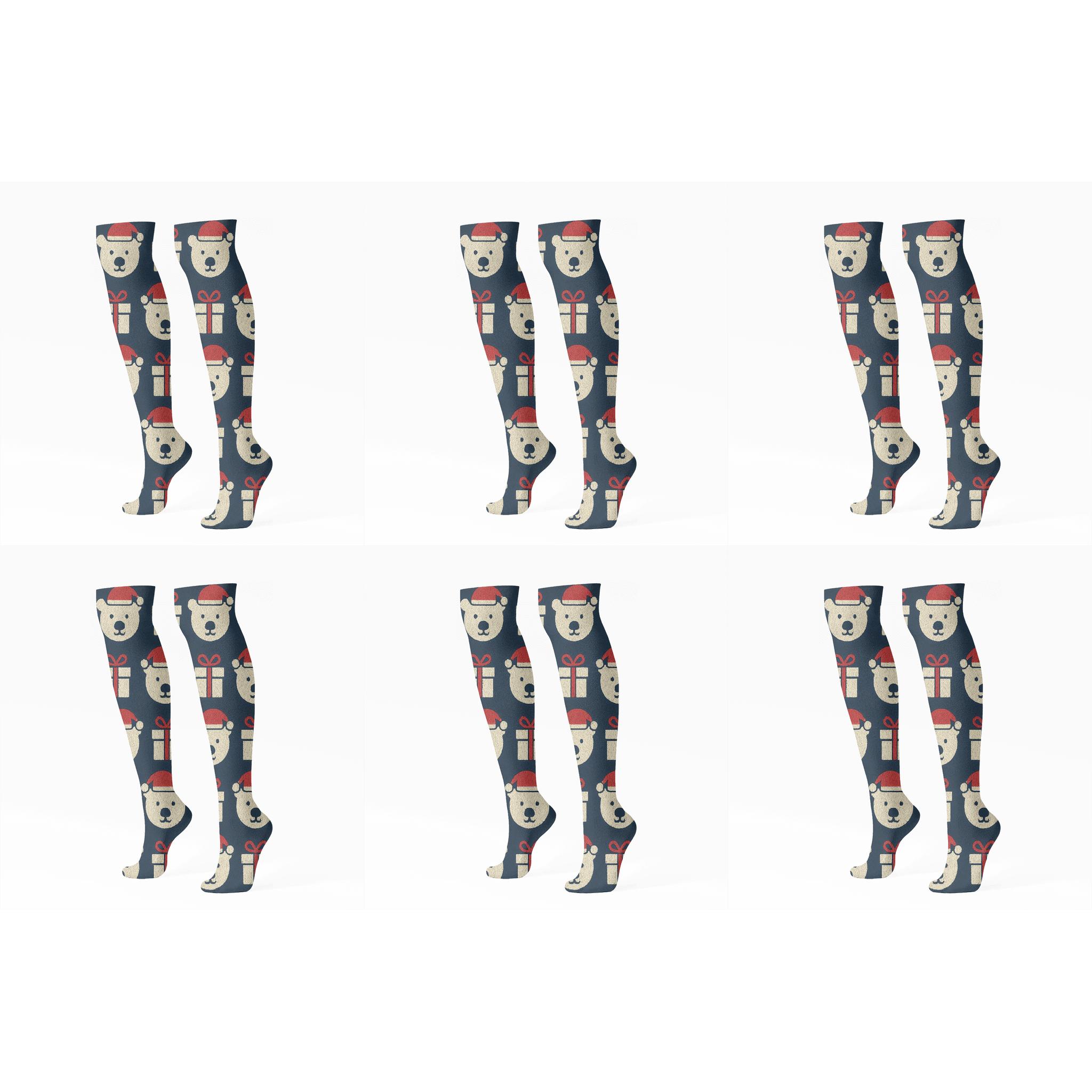 Polar Bear Gift Stripe Bands trendy patterned knee-high socks