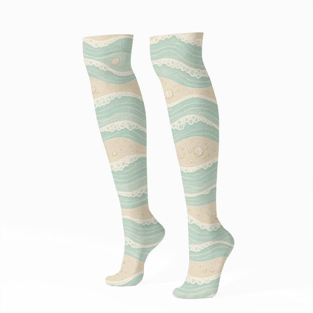 Seafoam Ripple Bands stylish athletic knee-high socks