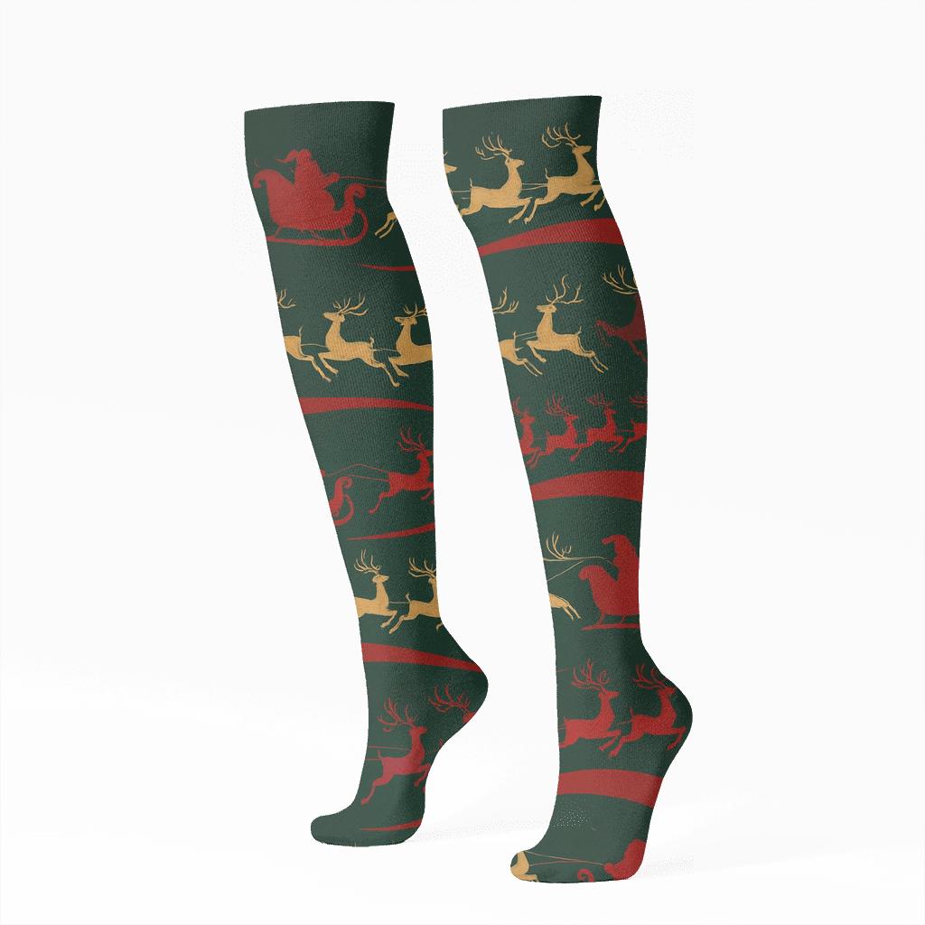 Santa Sleigh Silhouette Xmas Wave custom knee-high socks