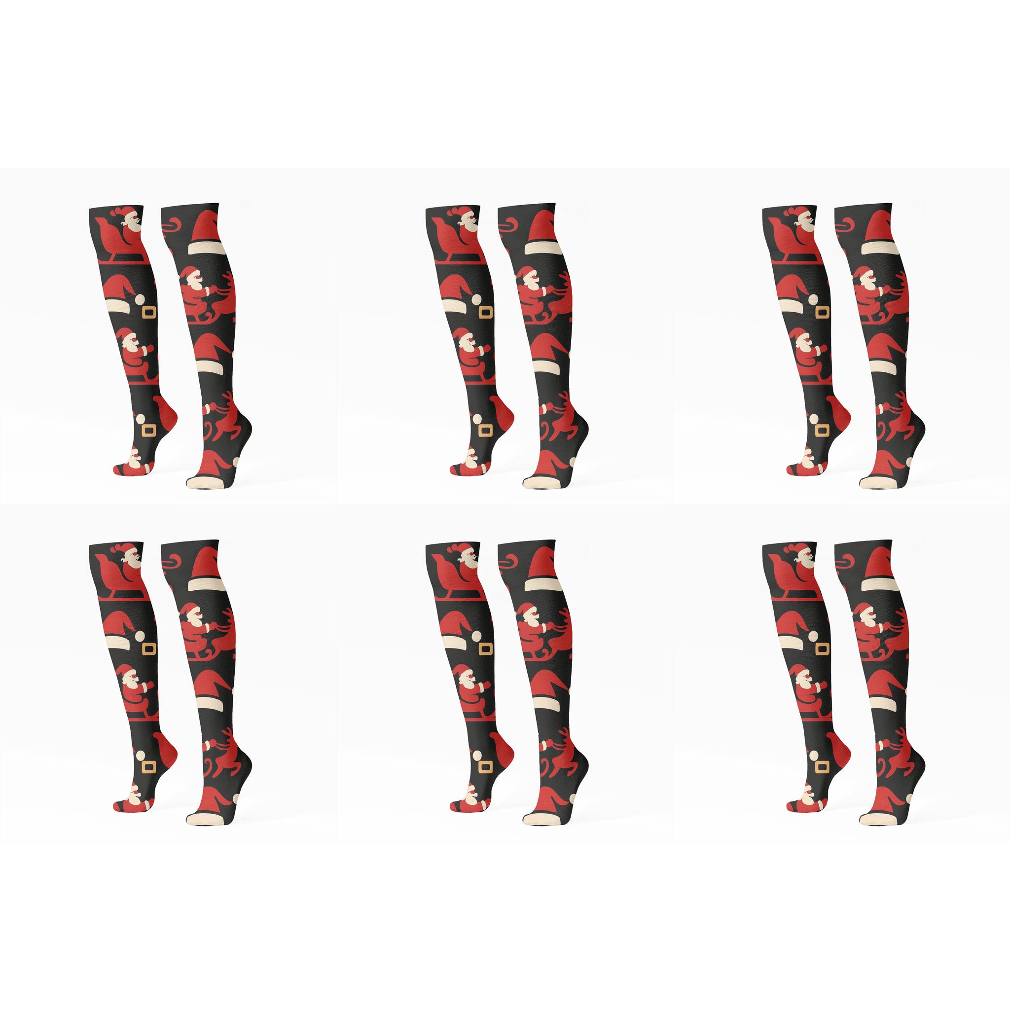 Cozy Santa Sleigh Array With Santa designer print knee-high socks