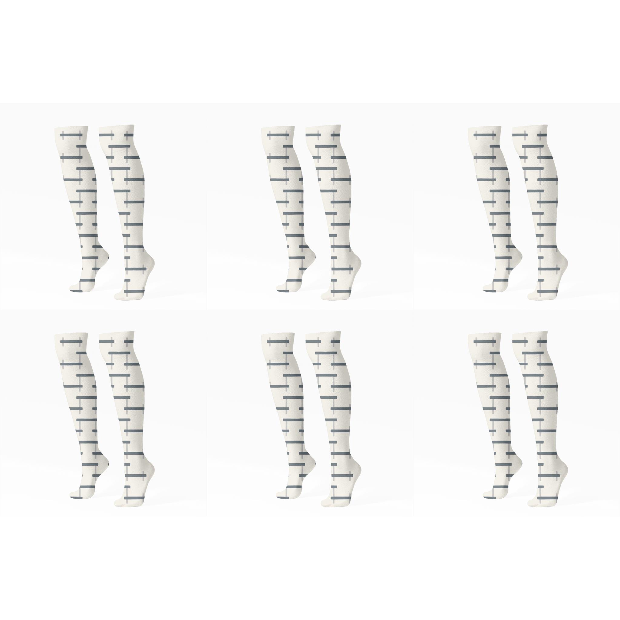 Fine Ladder Offset trendy patterned knee-high socks