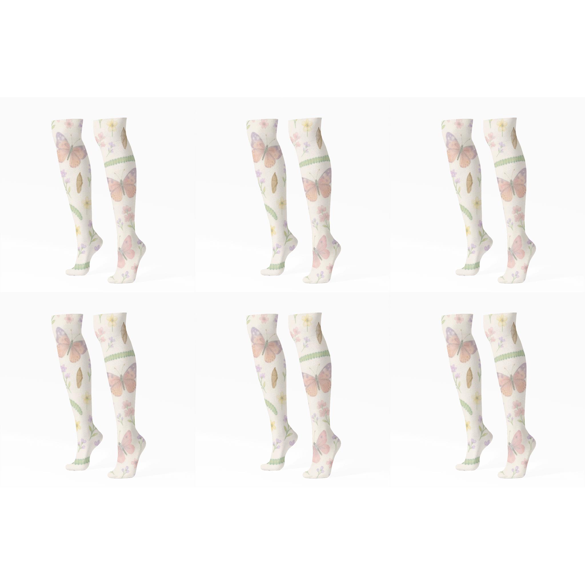 Pastel Painted Ladies Meadow Scatter comfortable cotton knee-high socks