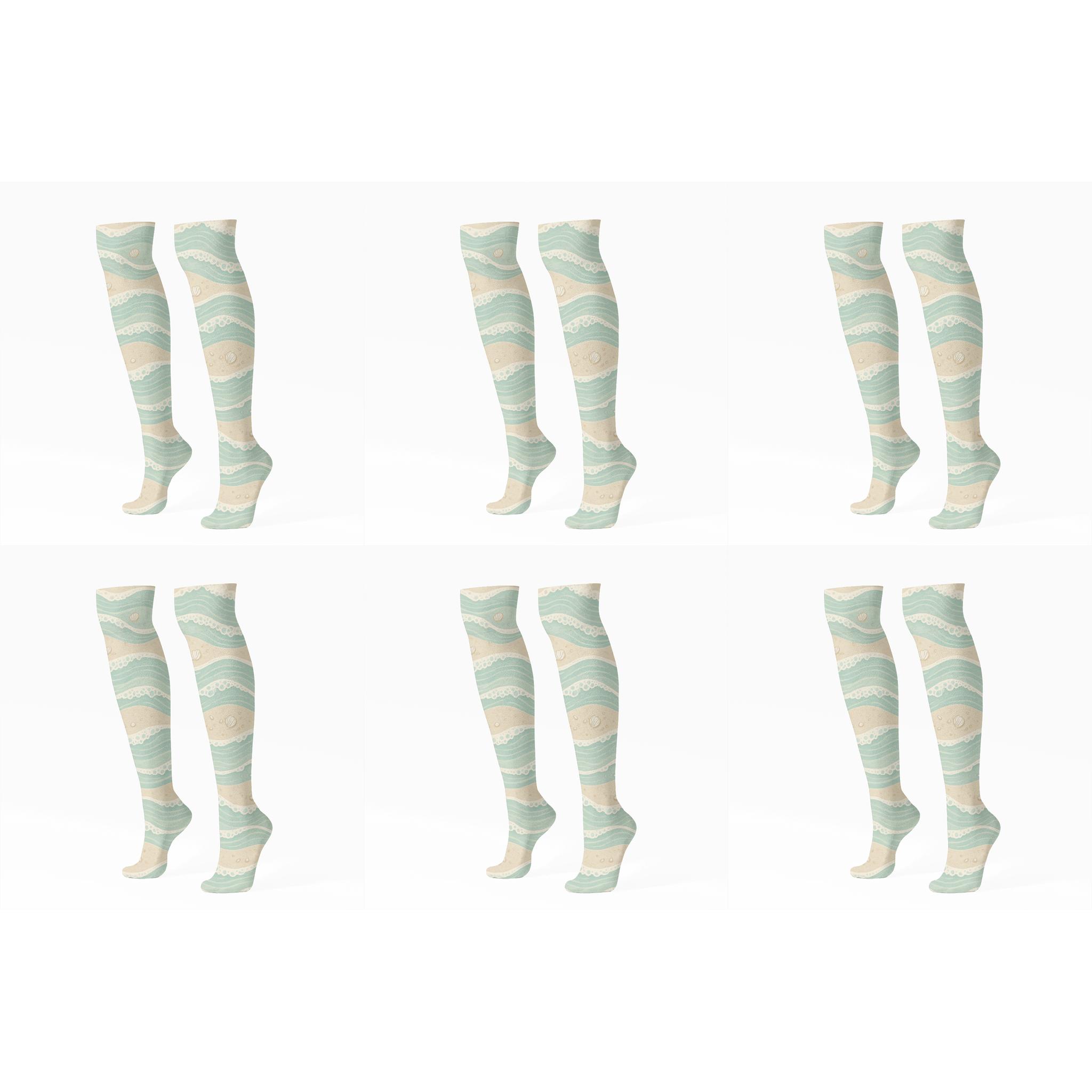 Seafoam Ripple Bands stylish athletic knee-high socks
