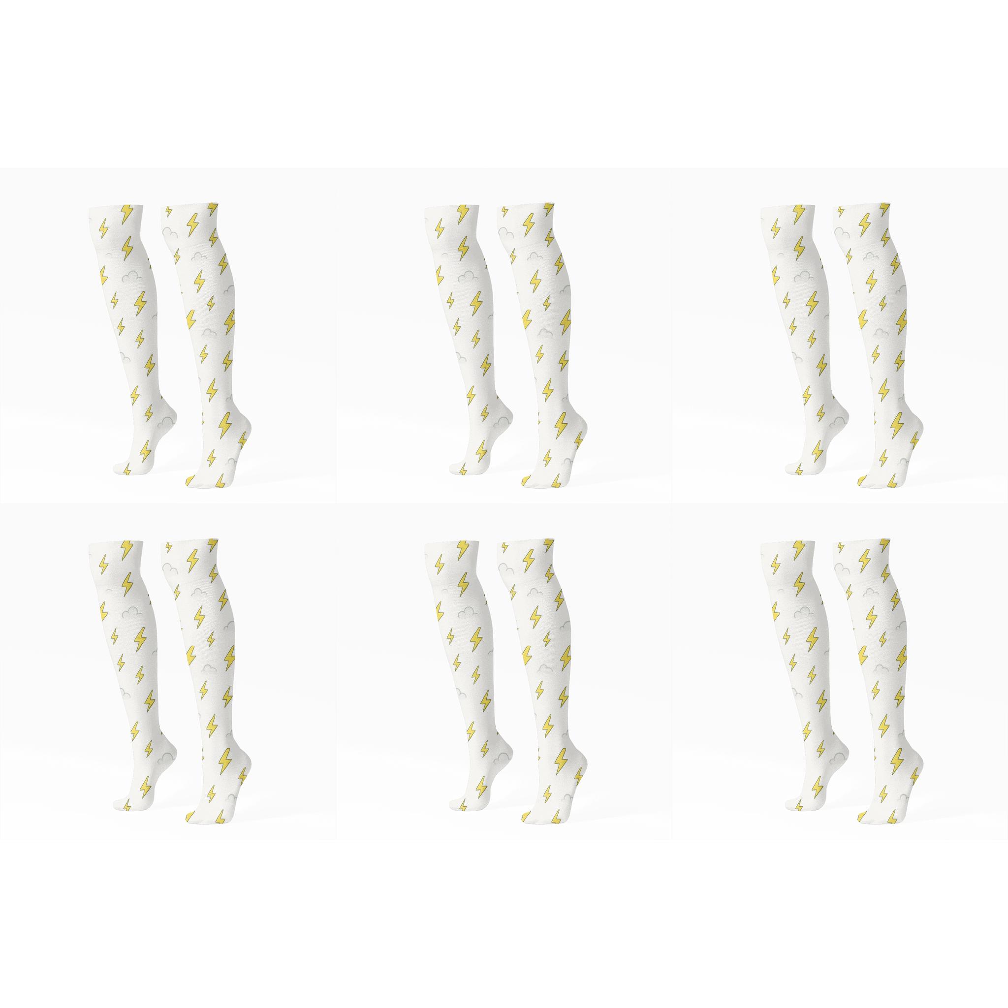 Scattered Micro Bolt Texture On White designer print knee-high socks