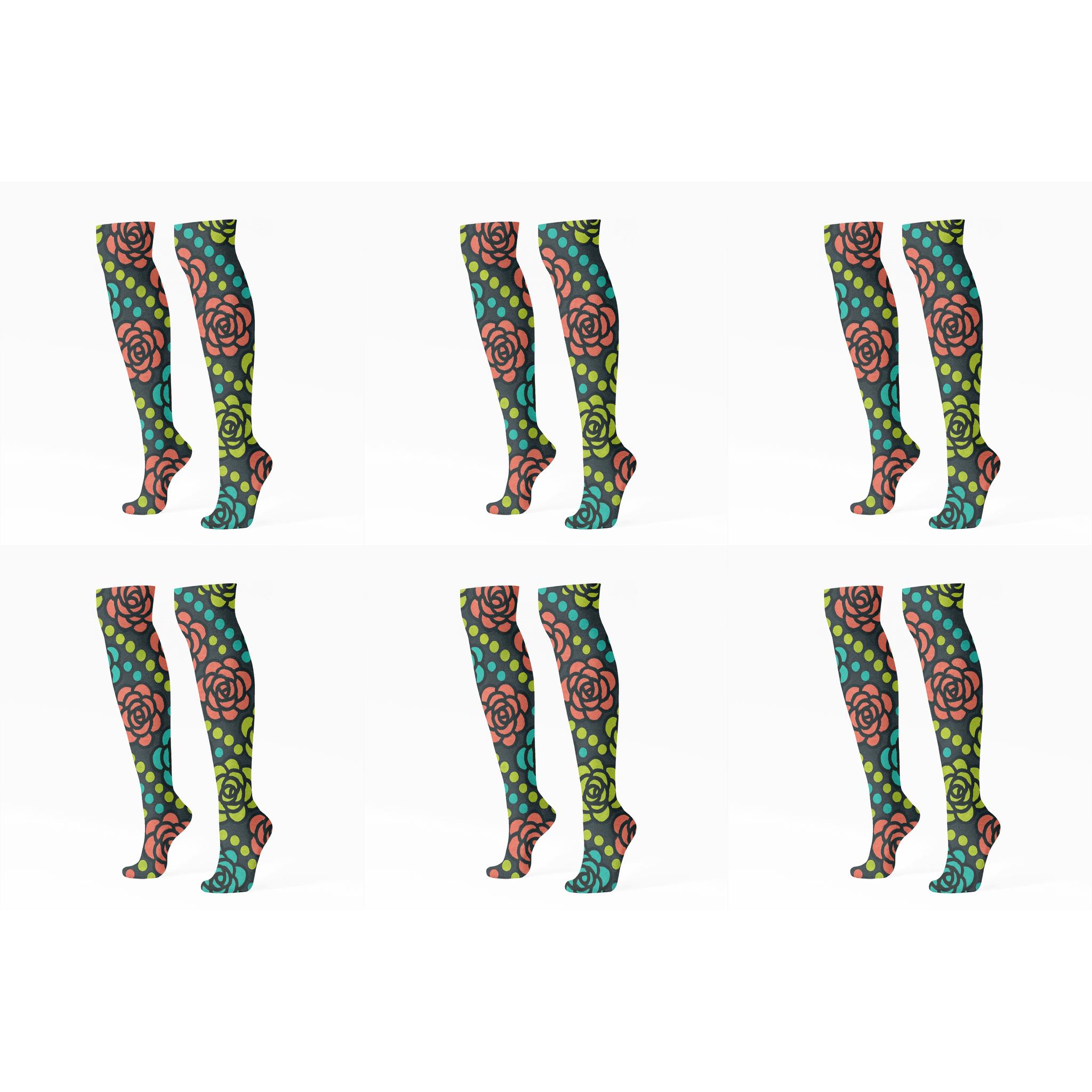 Neon Contrast Spot Wave On Charcoal custom knee-high socks