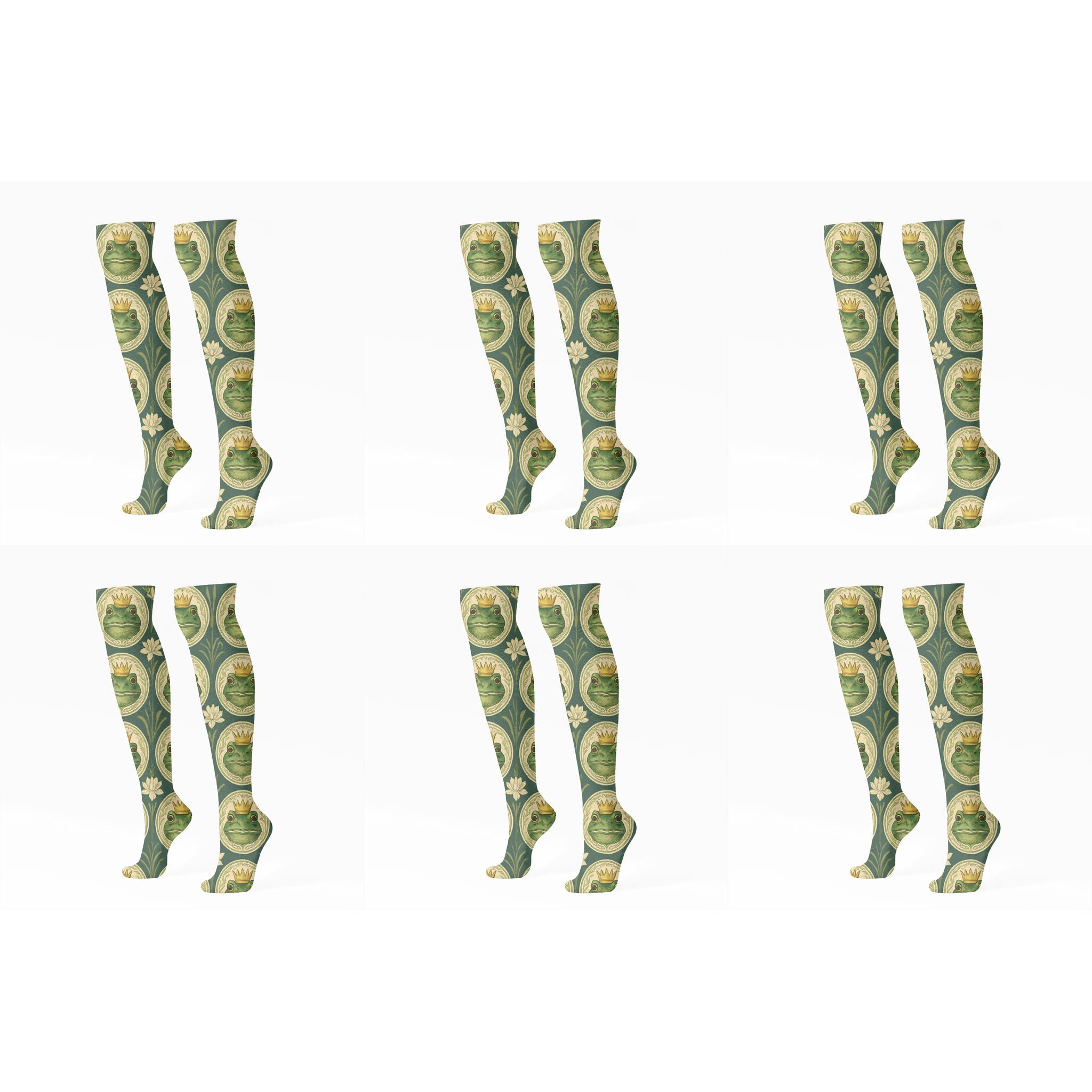 Frog Crown Medallions stylish athletic knee-high socks