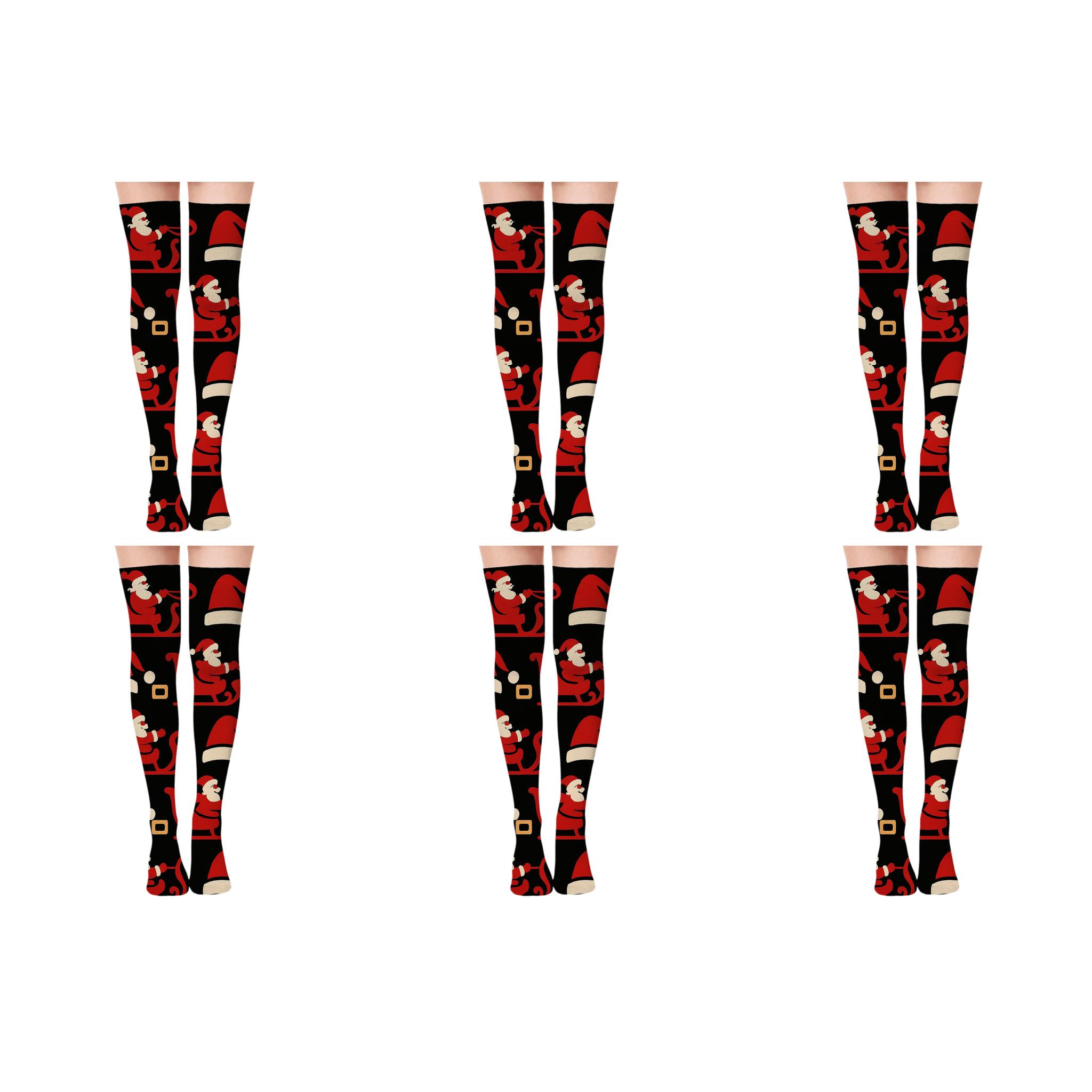 Cozy Santa Sleigh Array With Santa comfortable cotton over-the-knee socks