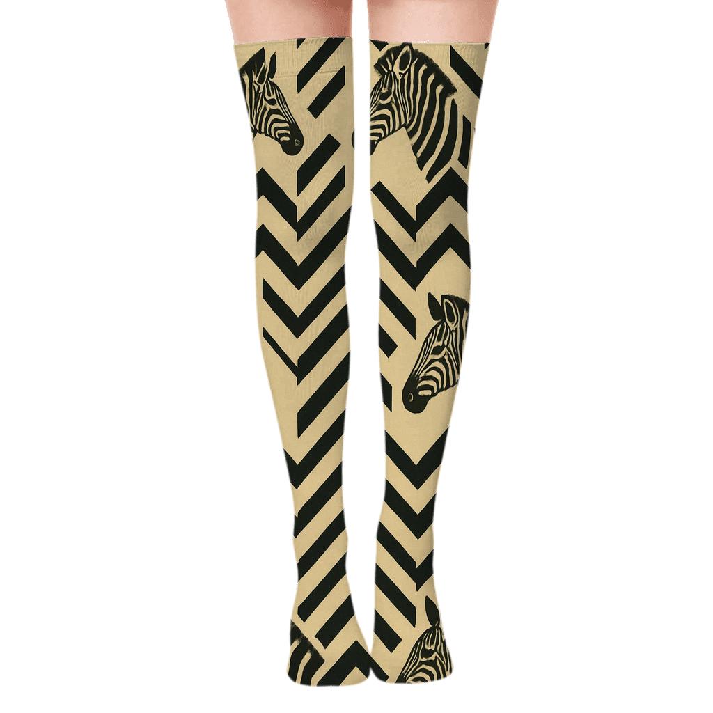 Fragmented Chevron Zebra Field comfortable cotton over-the-knee socks